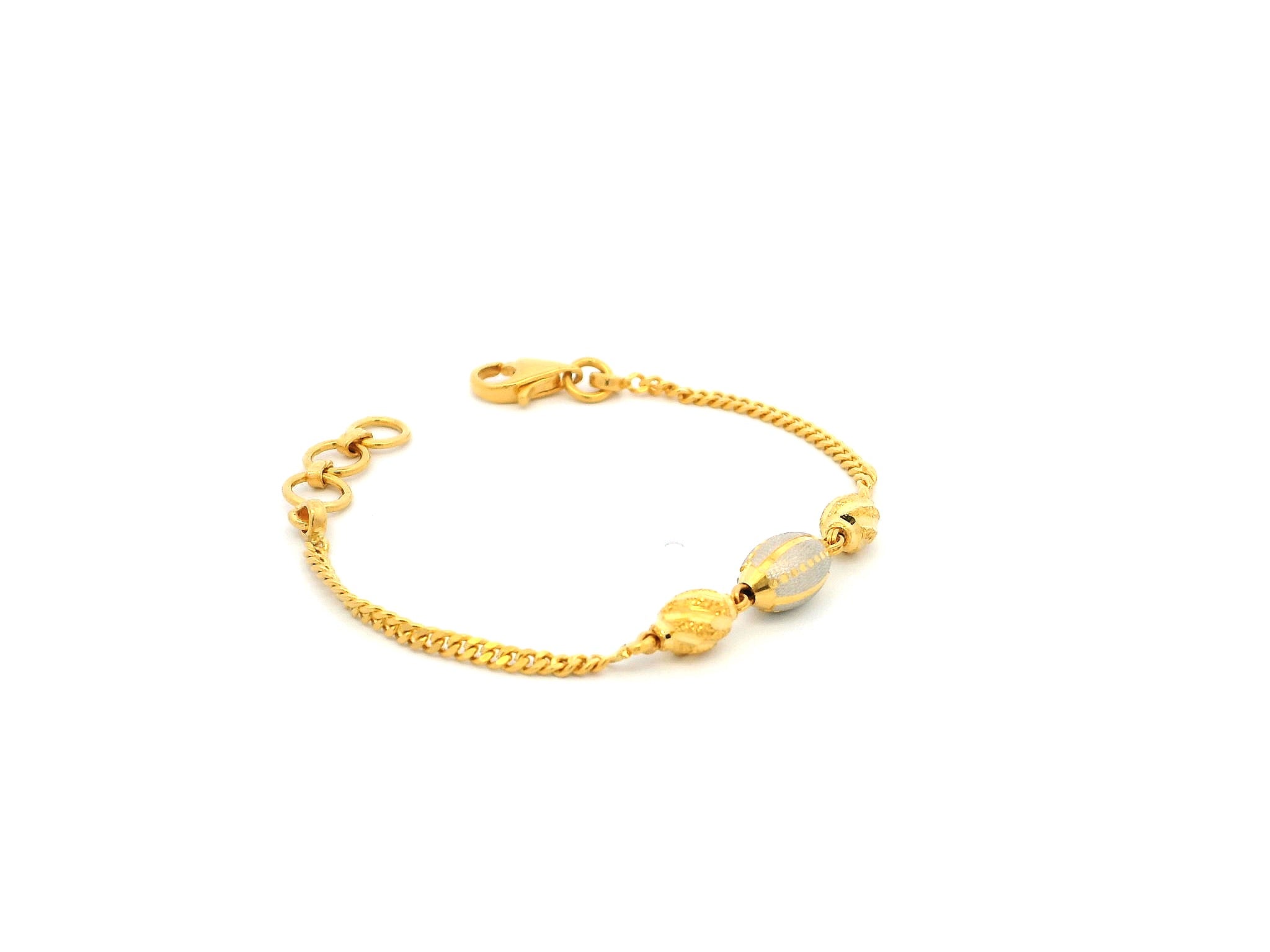 22ct Yellow Gold Children's Bracelet with Diamond-Cut Beads, Rhodium Plate & Lobster Claw Clasp – Stylish Kids Gold Bracelet