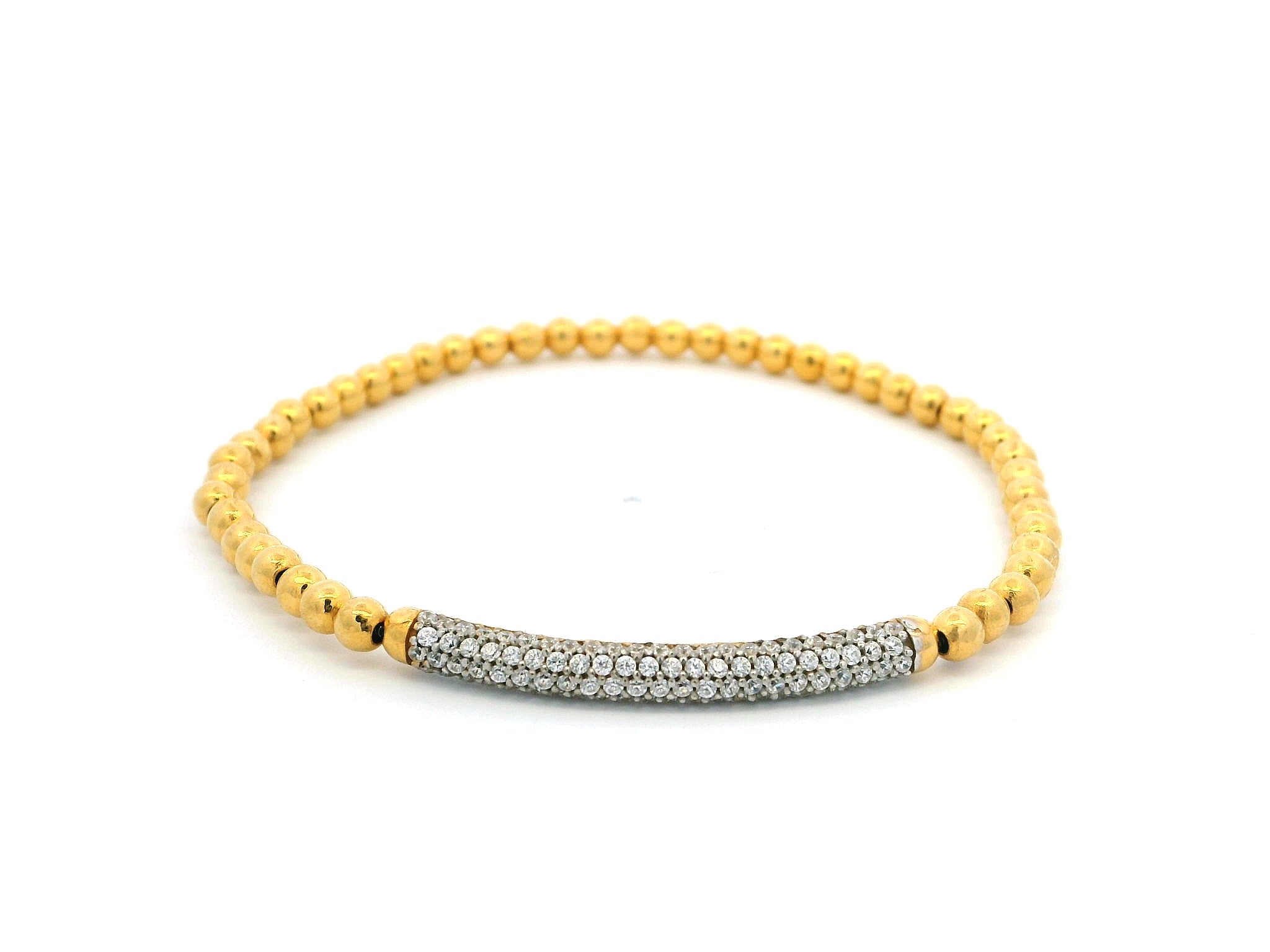 22ct Yellow Gold Beaded Bangles with Cubic Zirconia Stones – Elegant & Sparkling Jewellery