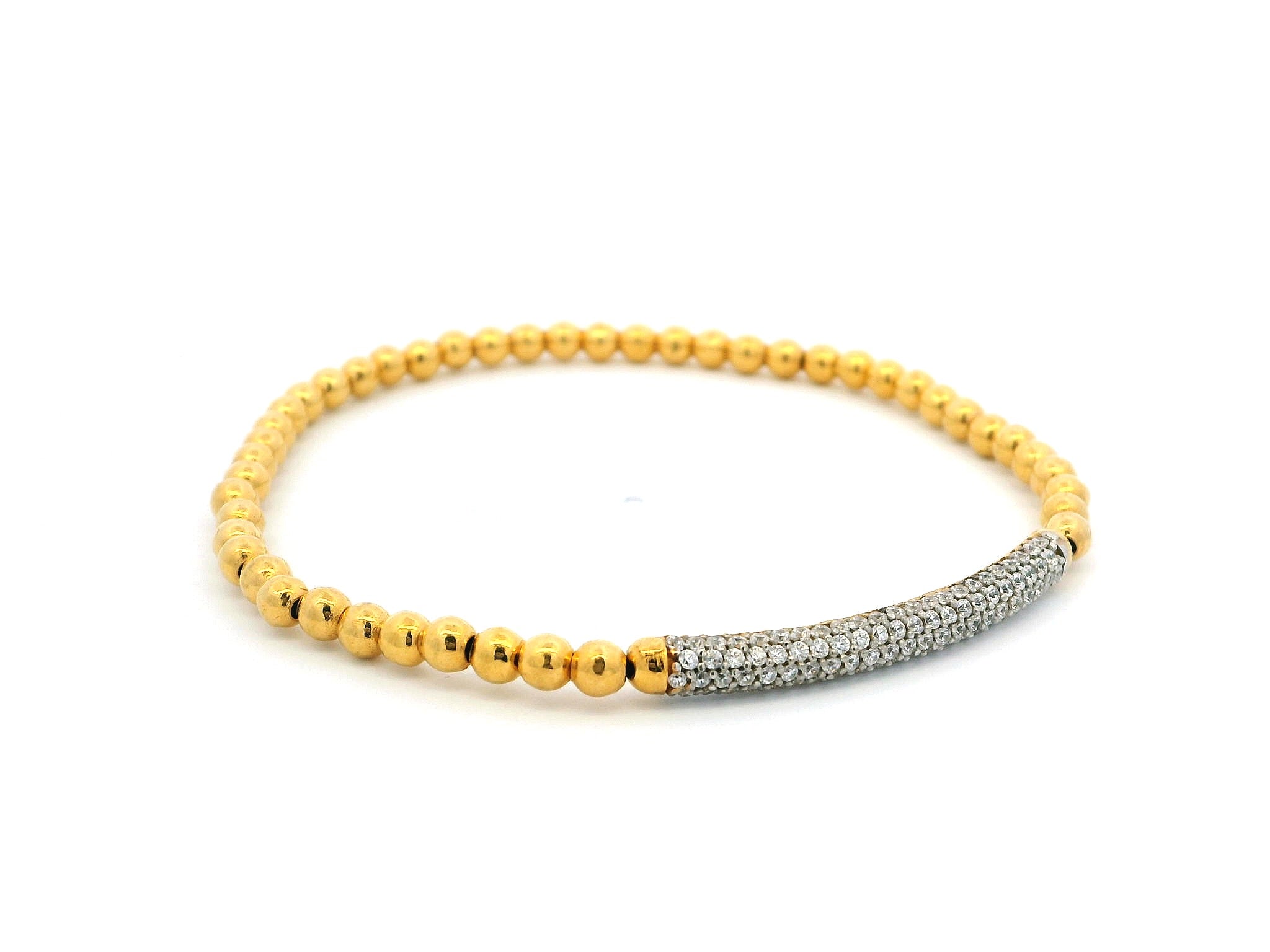 22ct Yellow Gold Beaded Bangles with Cubic Zirconia Stones – Elegant & Sparkling Jewellery