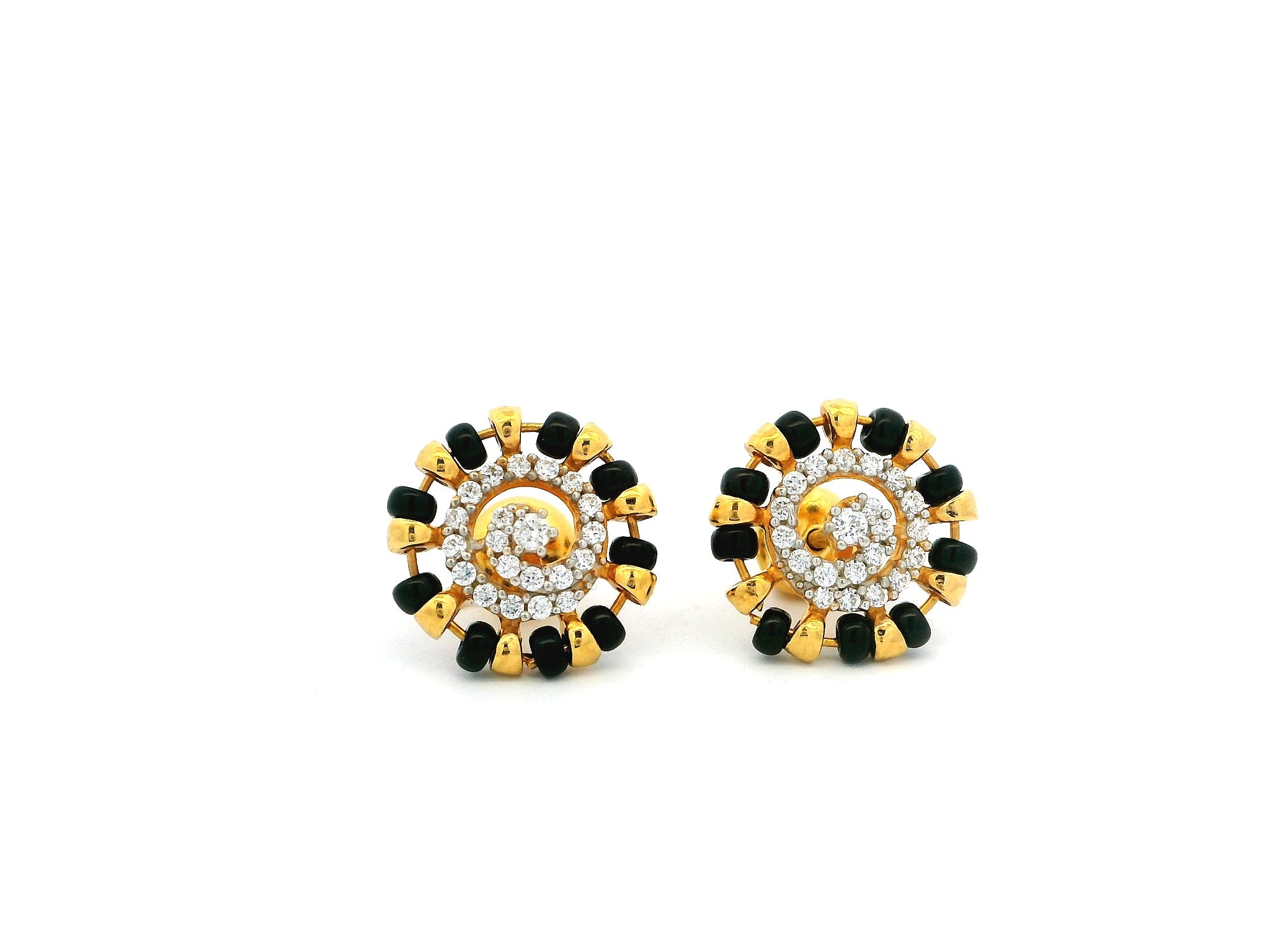 22ct Yellow Gold Earrings with Black Beads & Cubic Zirconia Stones - Elegant & Stylish Design