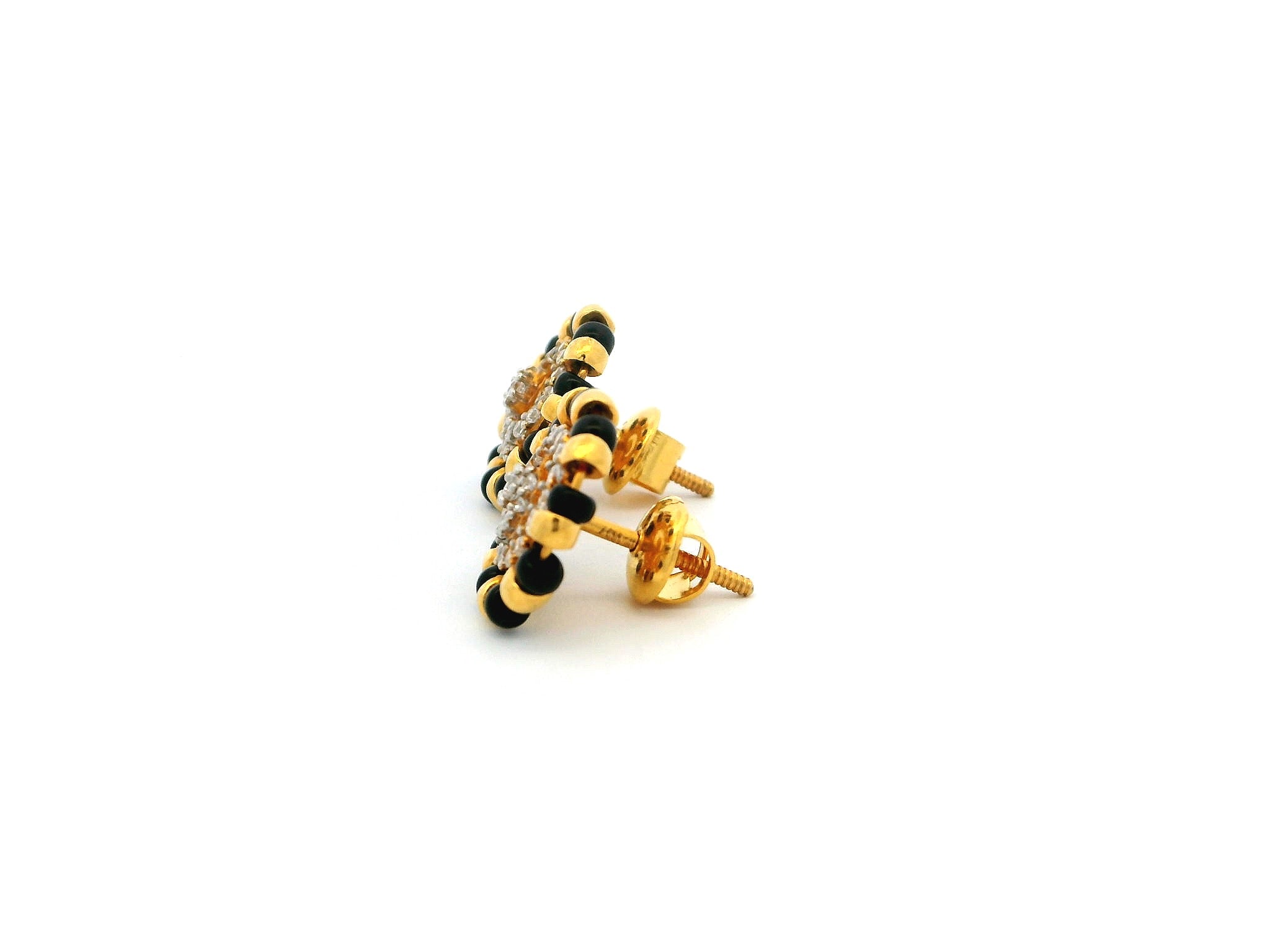 22ct Yellow Gold Earrings with Black Beads & Cubic Zirconia Stones - Elegant & Stylish Design