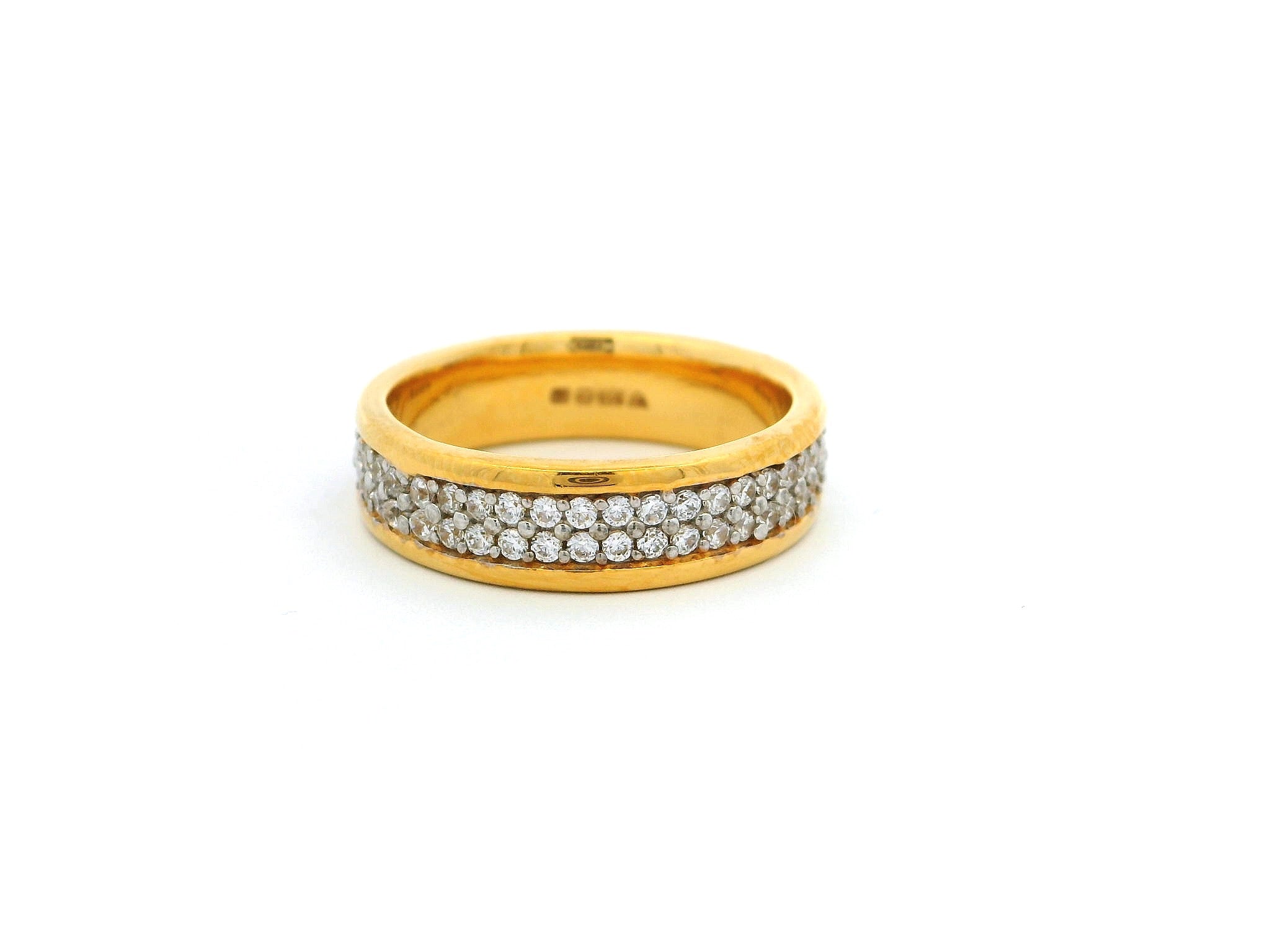 22ct Yellow Gold Ladies Ring with Two Rows of Cubic Zirconia Stones | Ring Size N 1/2 | Elegant Gold Jewellery