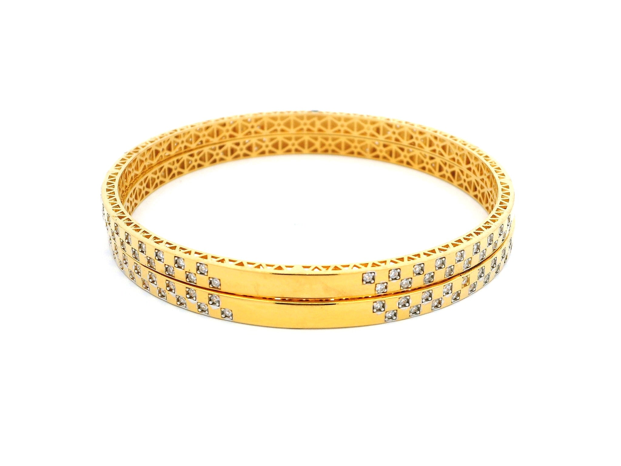 Pair of 22ct Yellow Gold Bangles with Sparkling Cubic Zirconia Stones | Elegant Jewellery Set