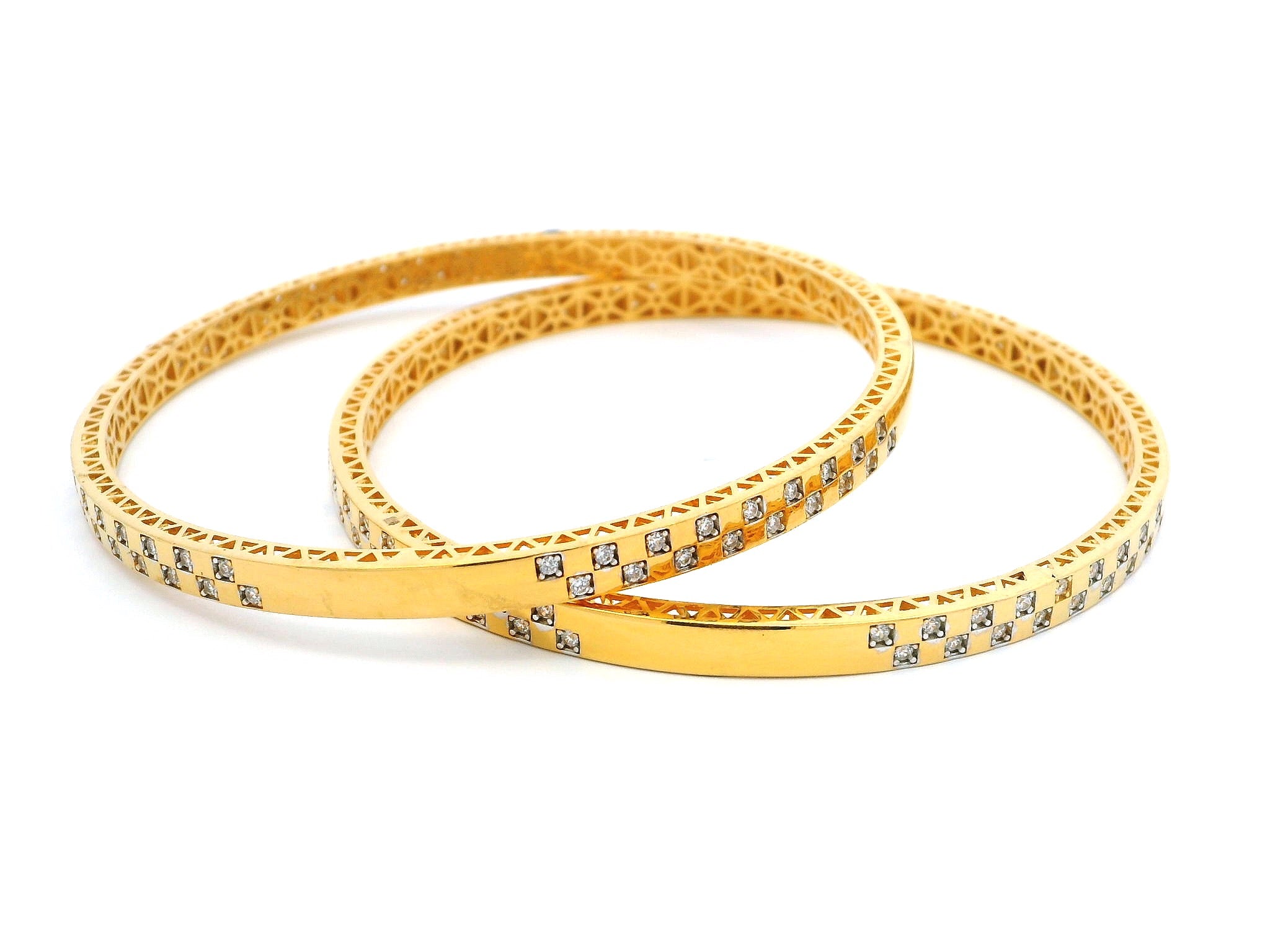 Pair of 22ct Yellow Gold Bangles with Sparkling Cubic Zirconia Stones | Elegant Jewellery Set