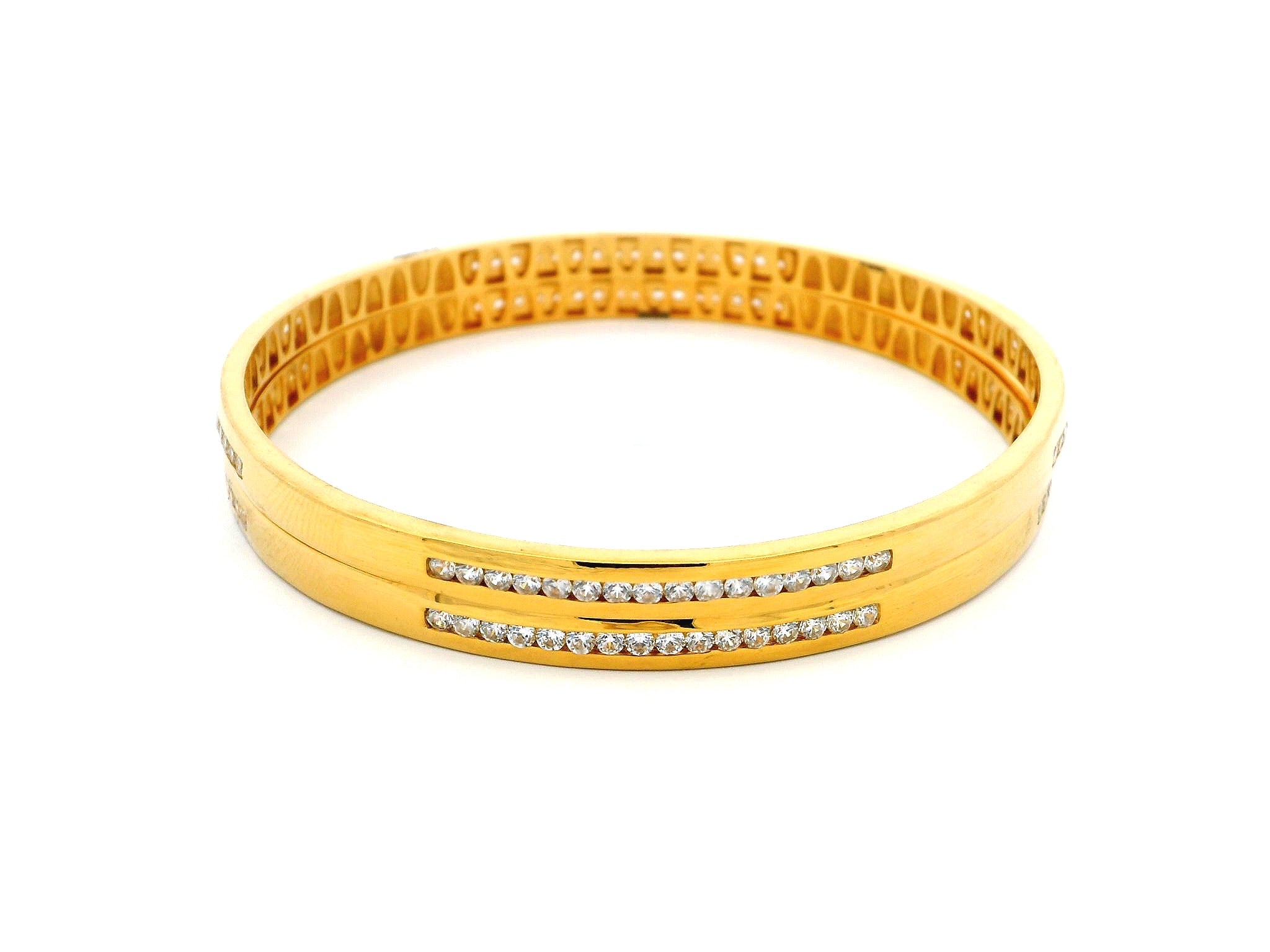 Elegant Pair of 22ct Yellow Gold Bangles with Cubic Zirconia Stones | Stunning Jewellery