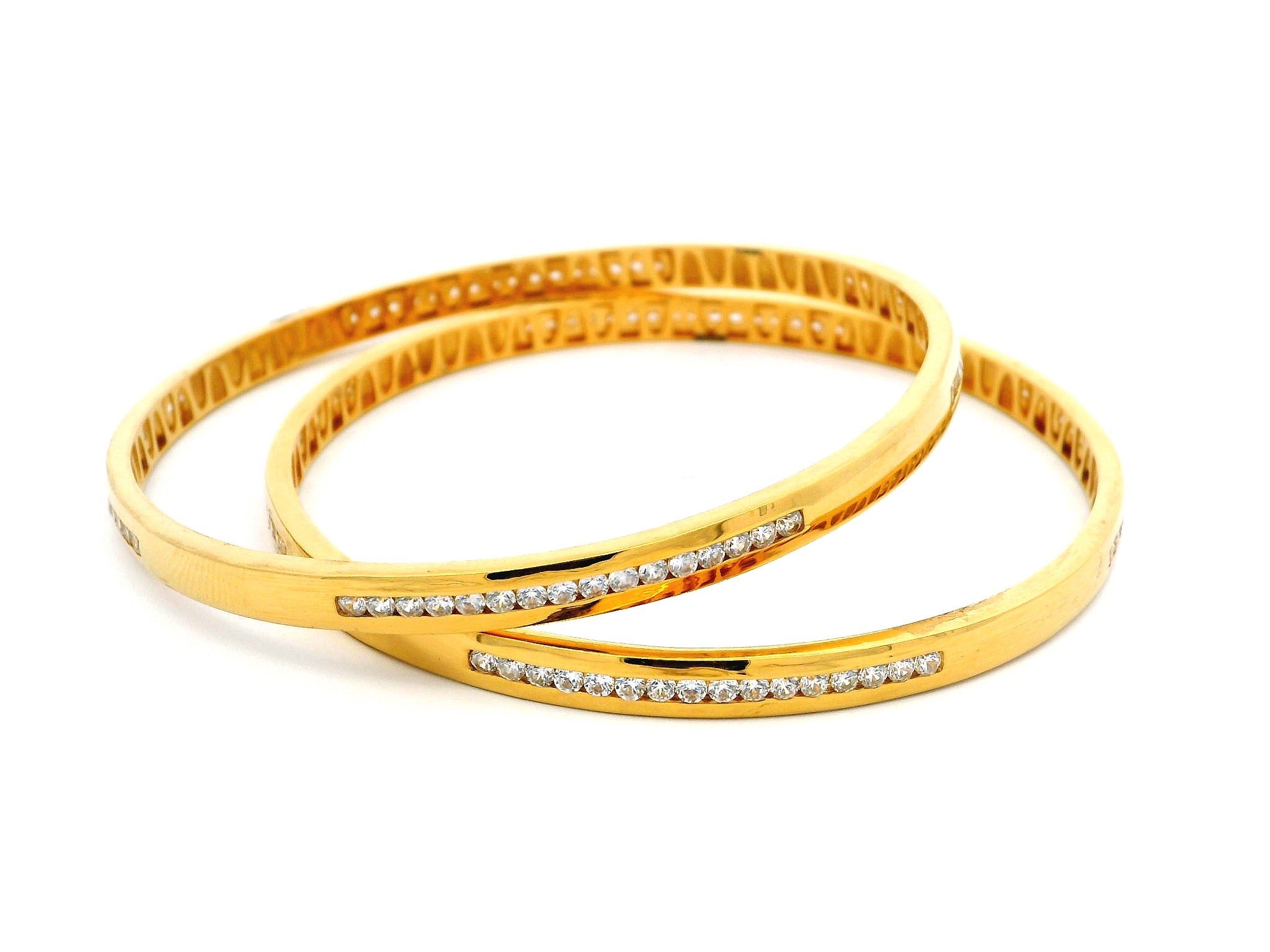 Elegant Pair of 22ct Yellow Gold Bangles with Cubic Zirconia Stones | Stunning Jewellery