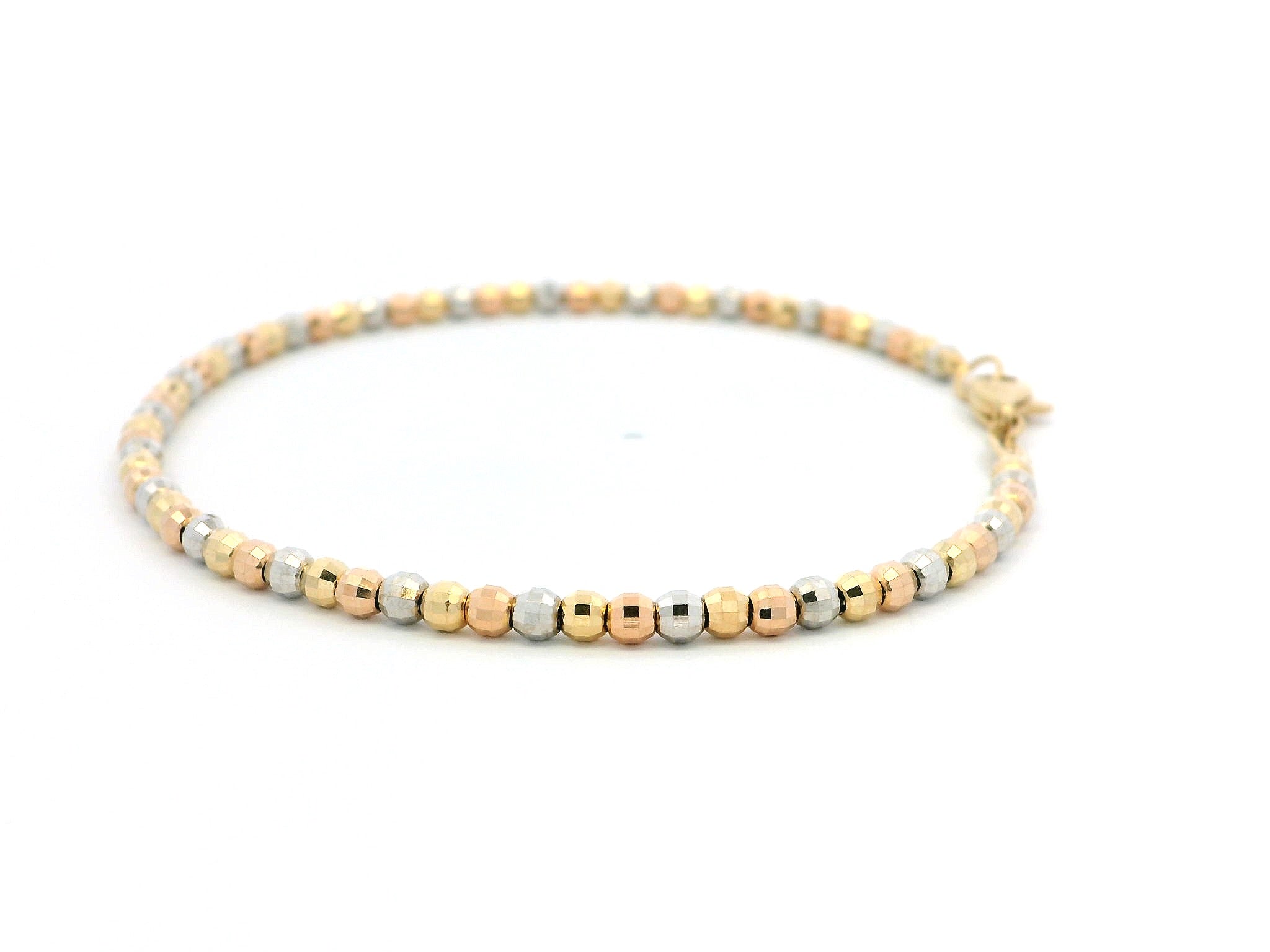 18ct Yellow, White & Rose Gold Beaded Bracelet – Stylish Lobster Clasp Jewellery