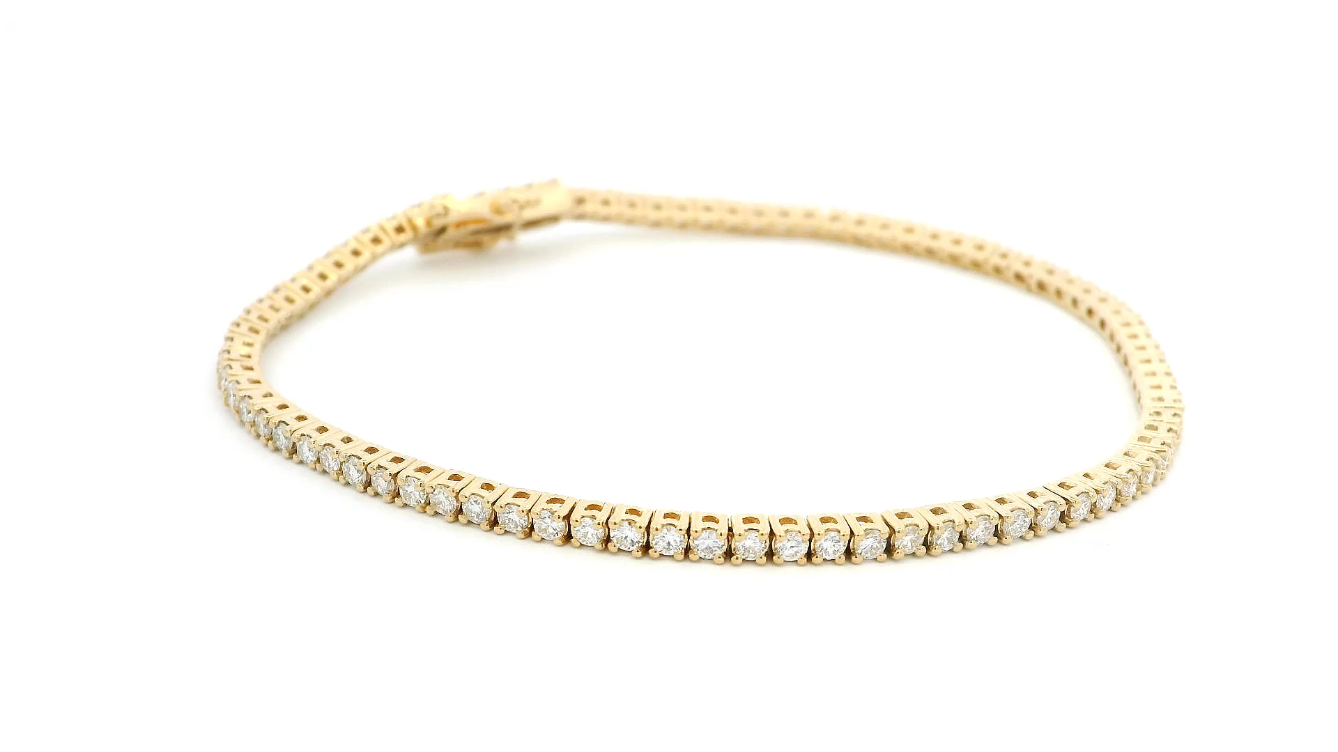 18ct Yellow Gold Laboratory Grown Diamond Tennis Bracelet – Tongue & Lip Clasp with Figure '8' Clasps