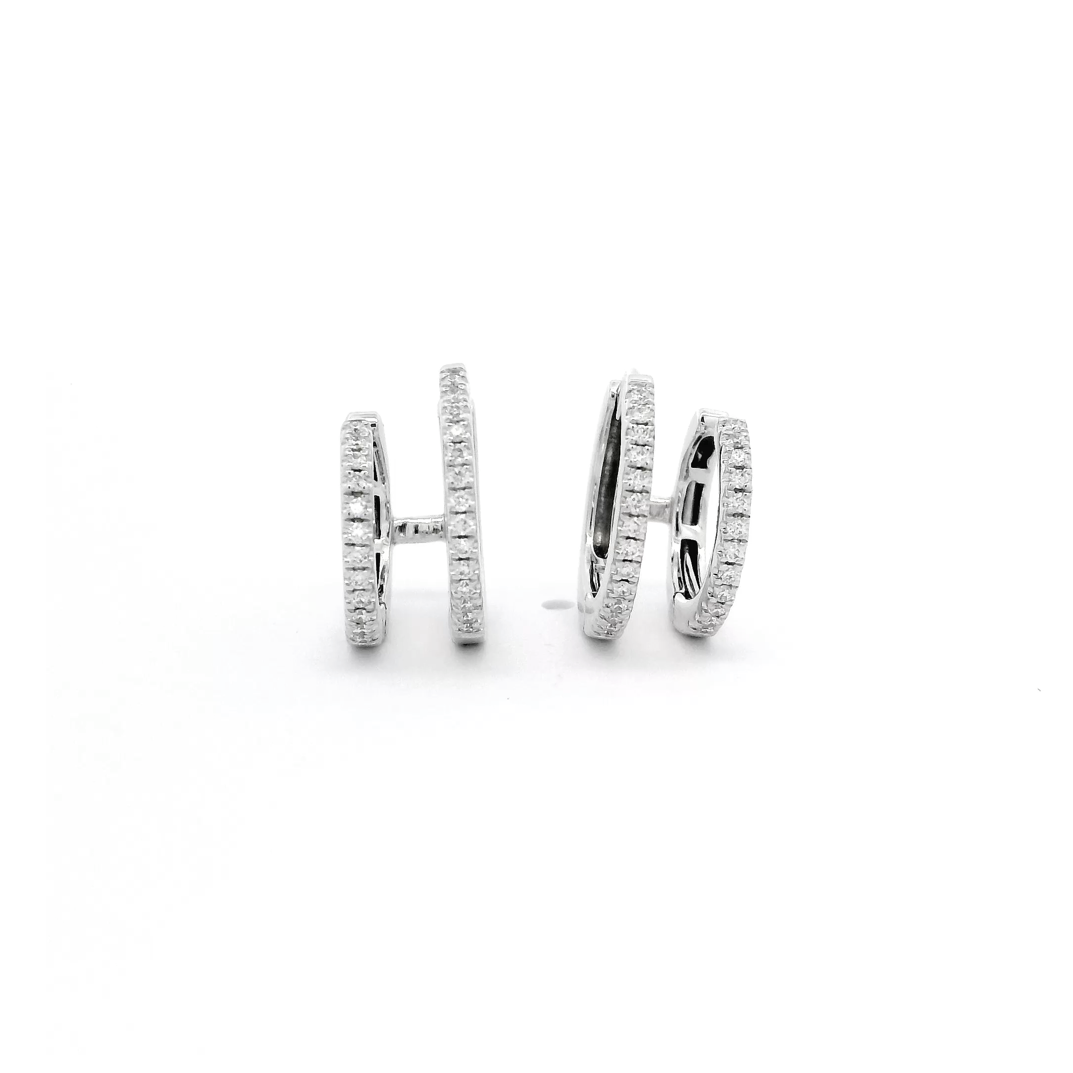 18ct White Gold Two Row Diamond Clip/Hoops Earrings