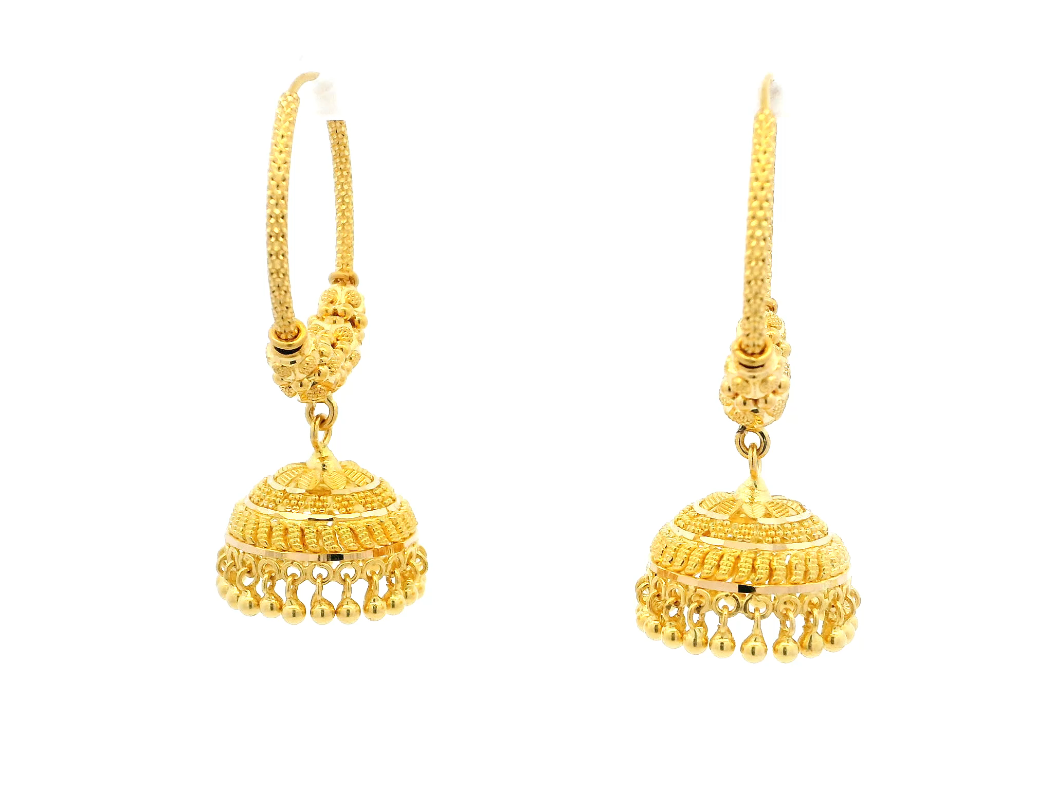 22ct Yellow Gold Jhoomka Earrings with Filigree Design – Elegant Traditional Jewellery for Special Occasions