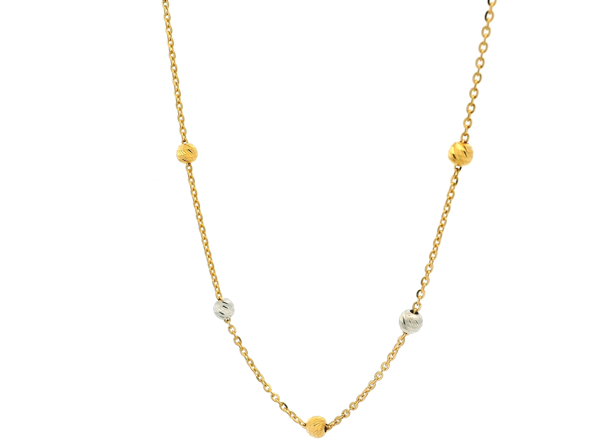 22ct Gold Necklace with Rhodium-Plated Diamond Cut & Gold Beads and Lobster Claw Clasp – Elegant Luxury Jewellery