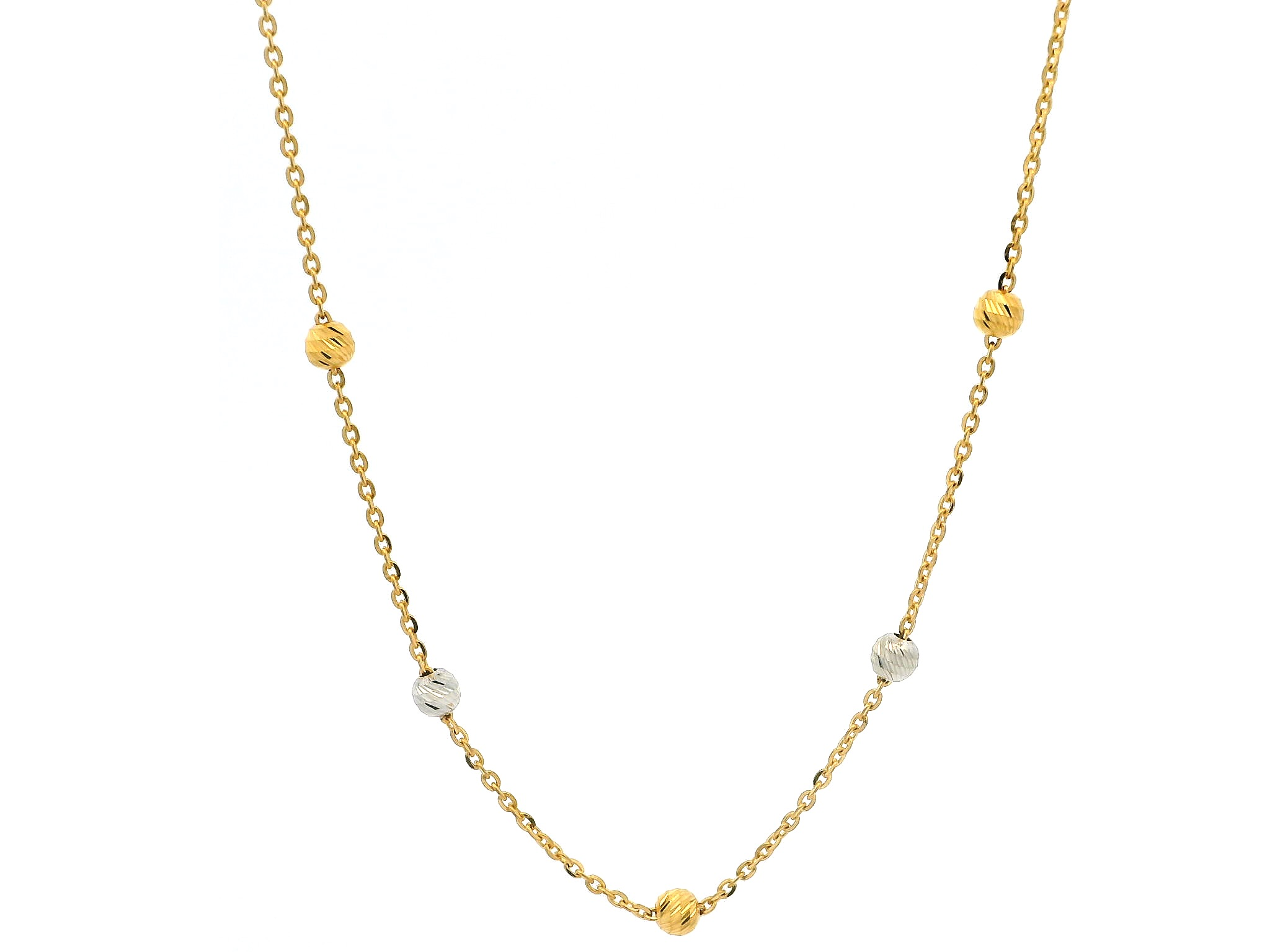 22ct Gold Necklace with Rhodium-Plated Diamond Cut & Gold Beads and Lobster Claw Clasp – Elegant Luxury Jewellery