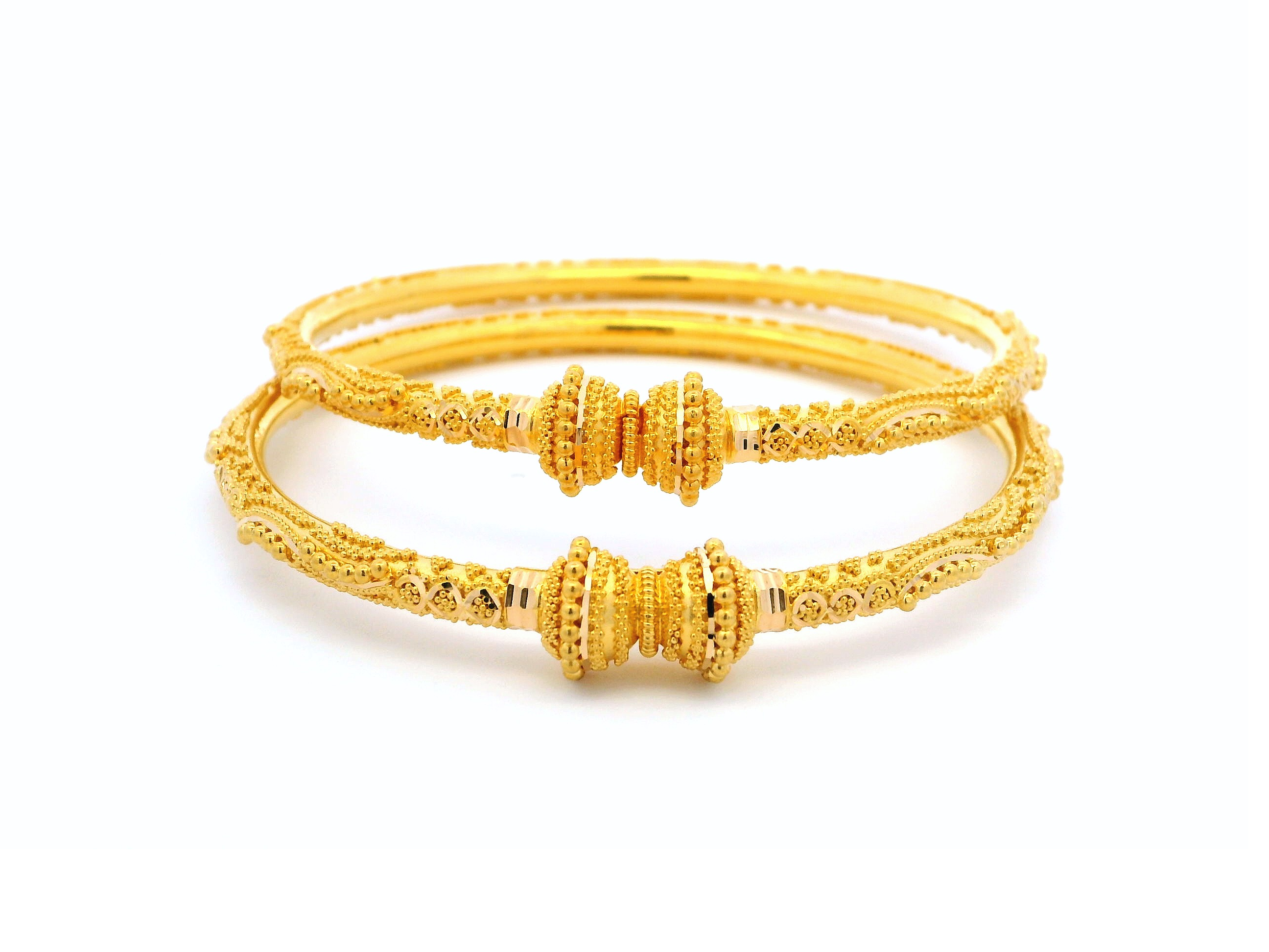 Pair of 22ct Yellow Gold Bangles with Filigree Design & Comfort Fit – Elegant Gold Bangles for Women