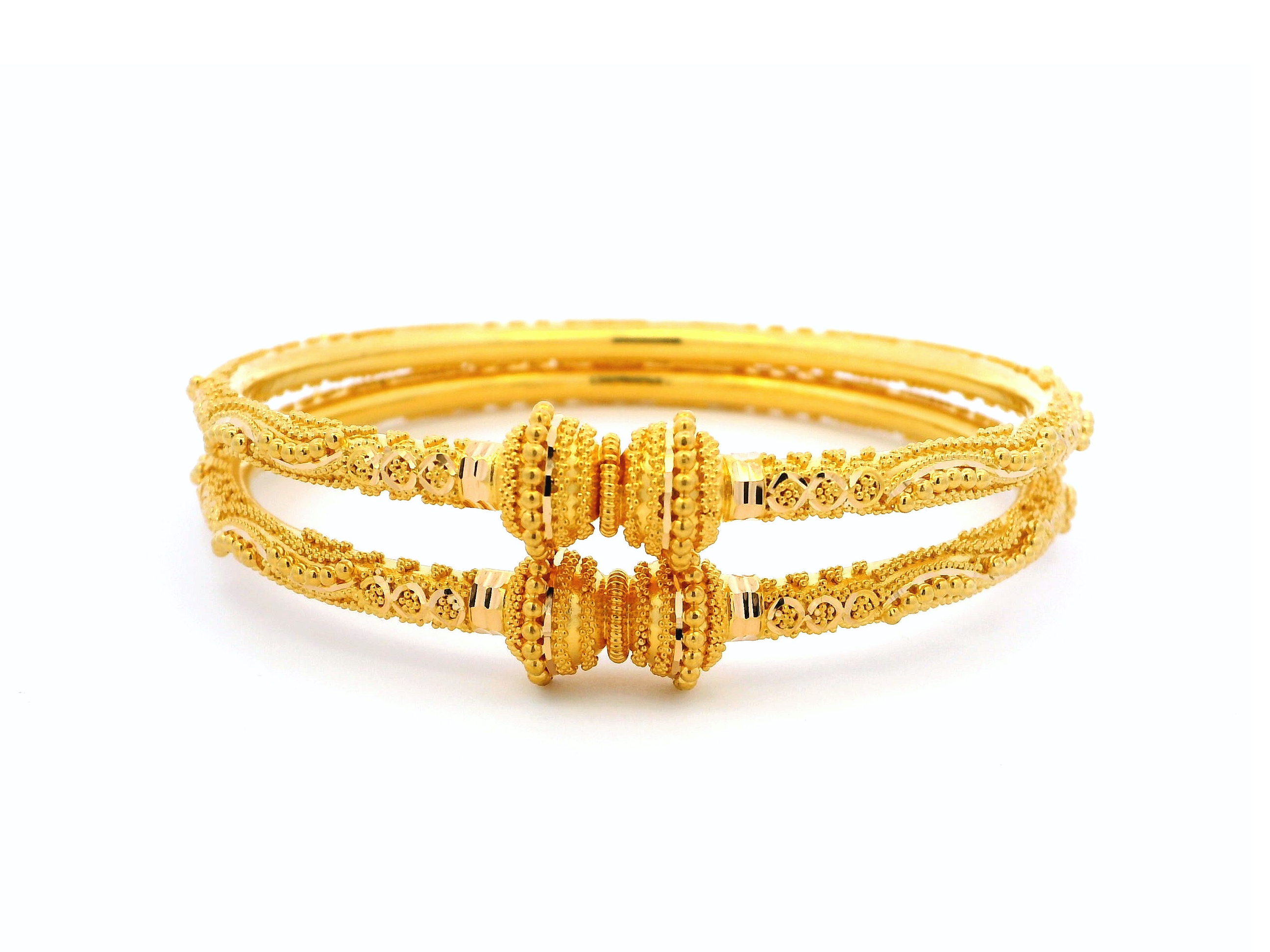 Pair of 22ct Yellow Gold Bangles with Filigree Design & Comfort Fit – Elegant Gold Bangles for Women