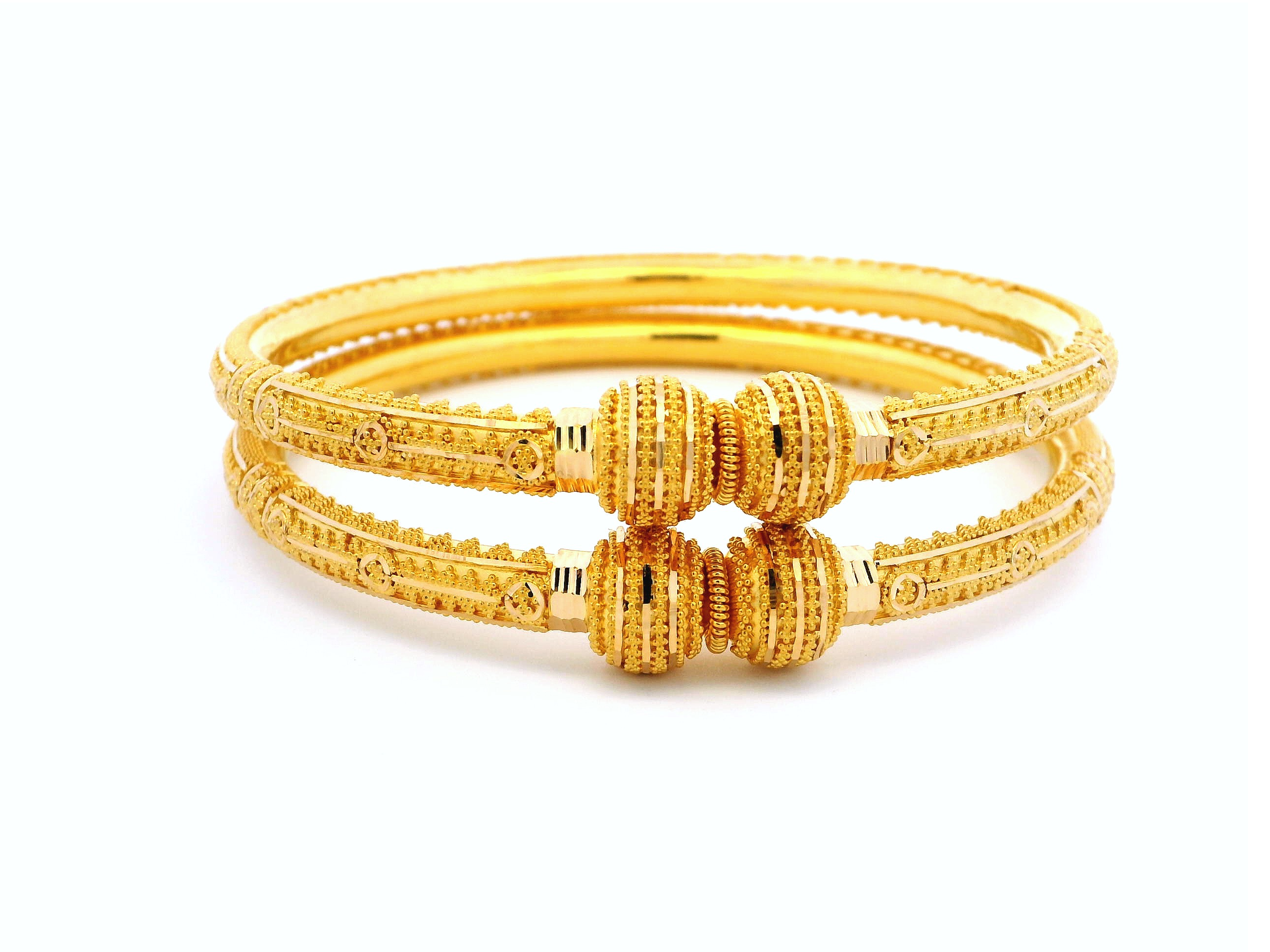 Pair of 22ct Yellow Gold Bangles with Filigree Design & Comfort Fit – Stylish and Elegant Gold Jewellery