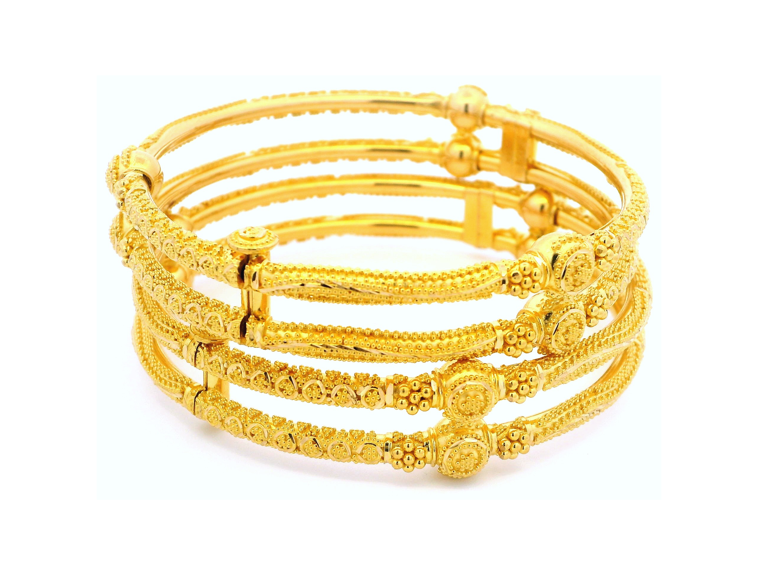 Pair of 22ct Yellow Gold Twin Openable Bangles with Intricate Filigree Design – Elegant Gold Jewellery for Women