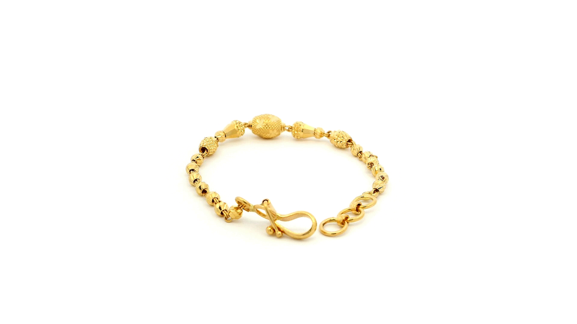 22ct Yellow Gold Children's Bracelet – Diamond-Cut Beads with 'U' Hook Clasp | Stylish Kids Jewellery