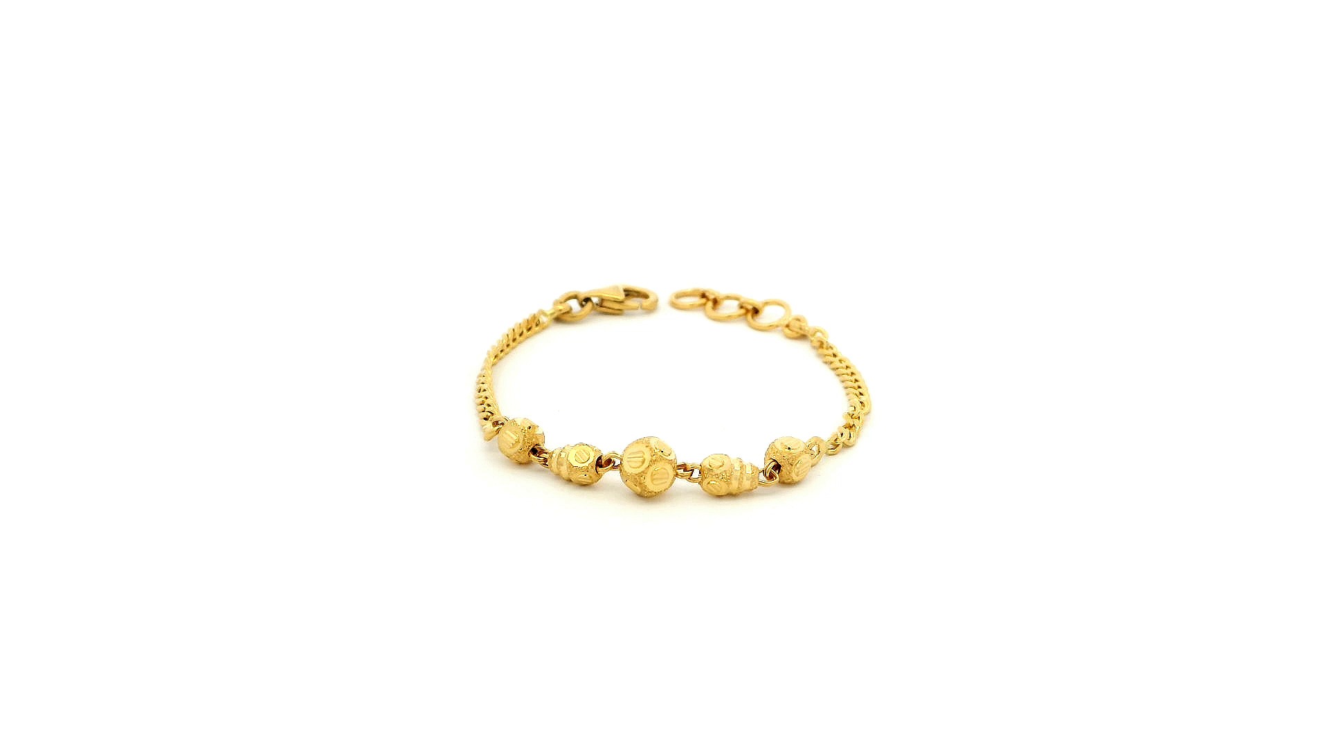 22ct Yellow Gold Children's Bracelet with Diamond-Cut Beads & Lobster Claw Clasp – Elegant and Secure