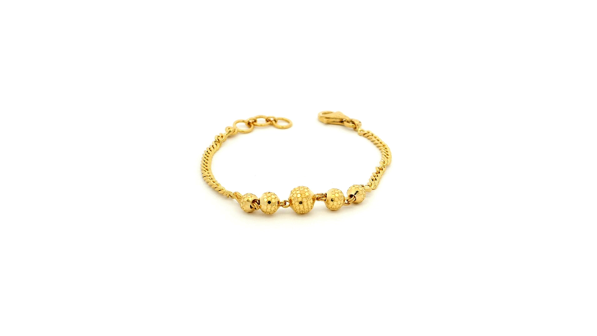 22ct Yellow Gold Children's Bracelet with Diamond-Cut Beads & Lobster Claw Clasp – Perfect Gift for Kids