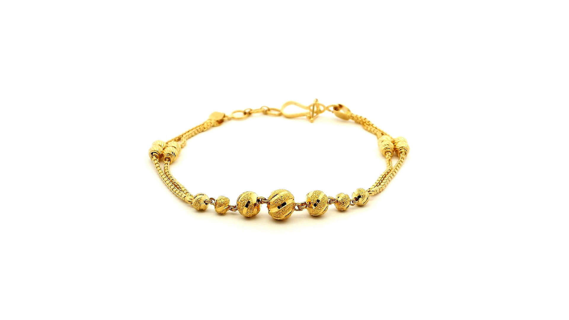 22ct Yellow Gold Ladies Two Row Box Chain Bracelet with Diamond-Cut Beads & U Hook Clasp – Elegant Jewellery for Women