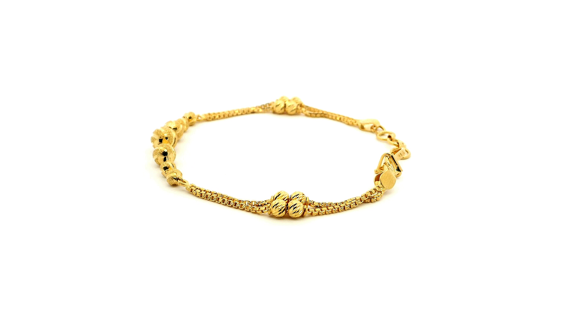 22ct Yellow Gold Ladies Two Row Box Chain Bracelet with Diamond-Cut Beads & U Hook Clasp – Elegant Jewellery for Women