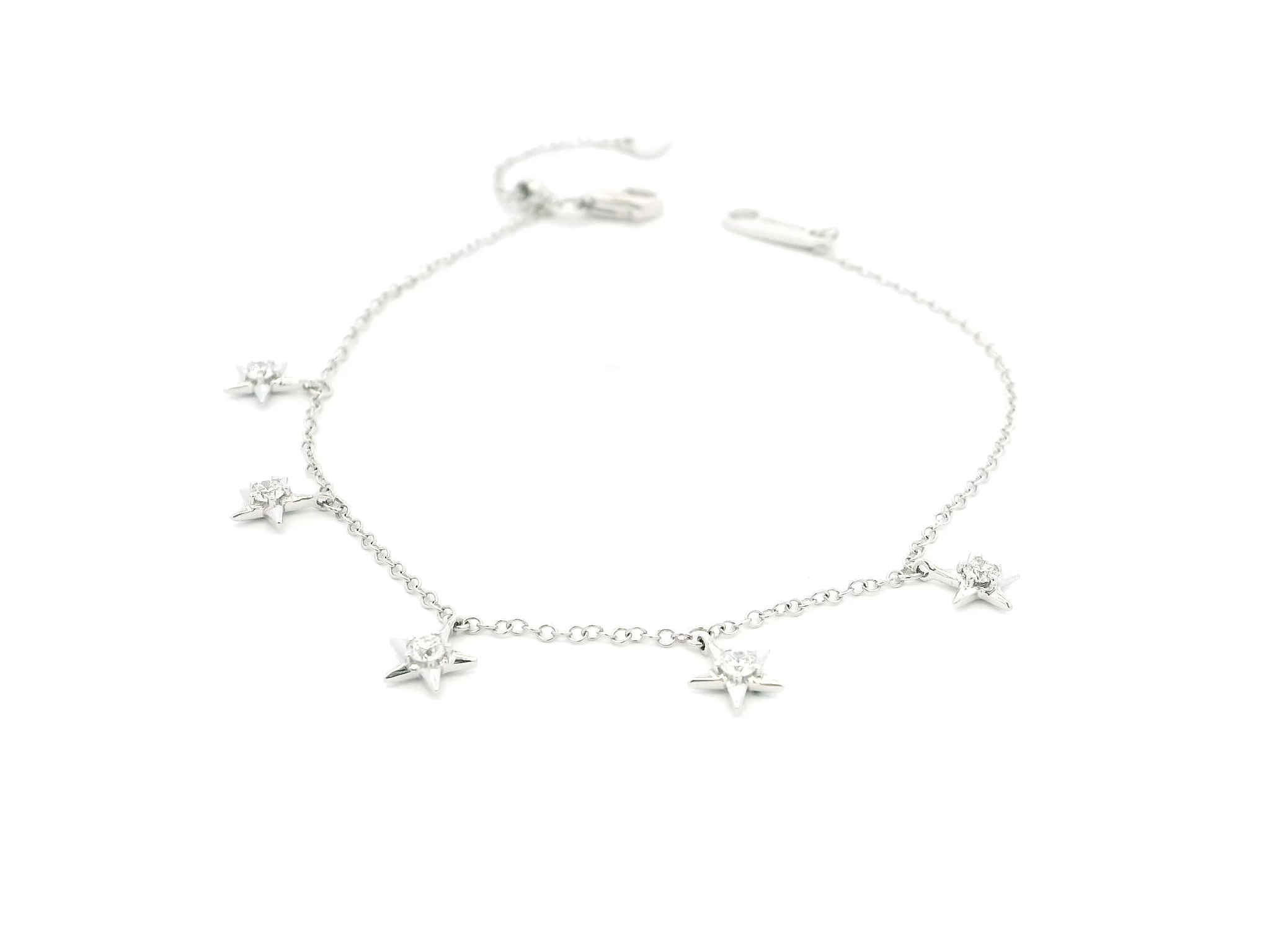 18ct White Gold Adjustable Bracelet with Round Brilliant Cut Diamonds on Star-Shaped Charms