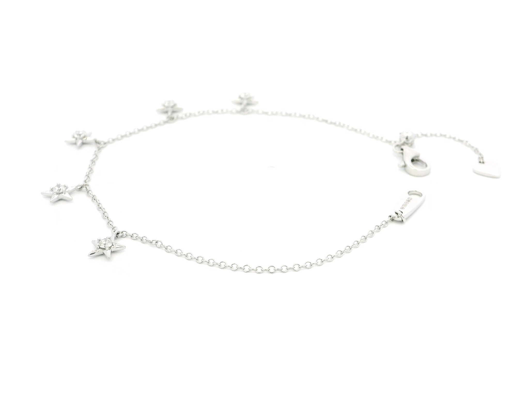 18ct White Gold Adjustable Bracelet with Round Brilliant Cut Diamonds on Star-Shaped Charms