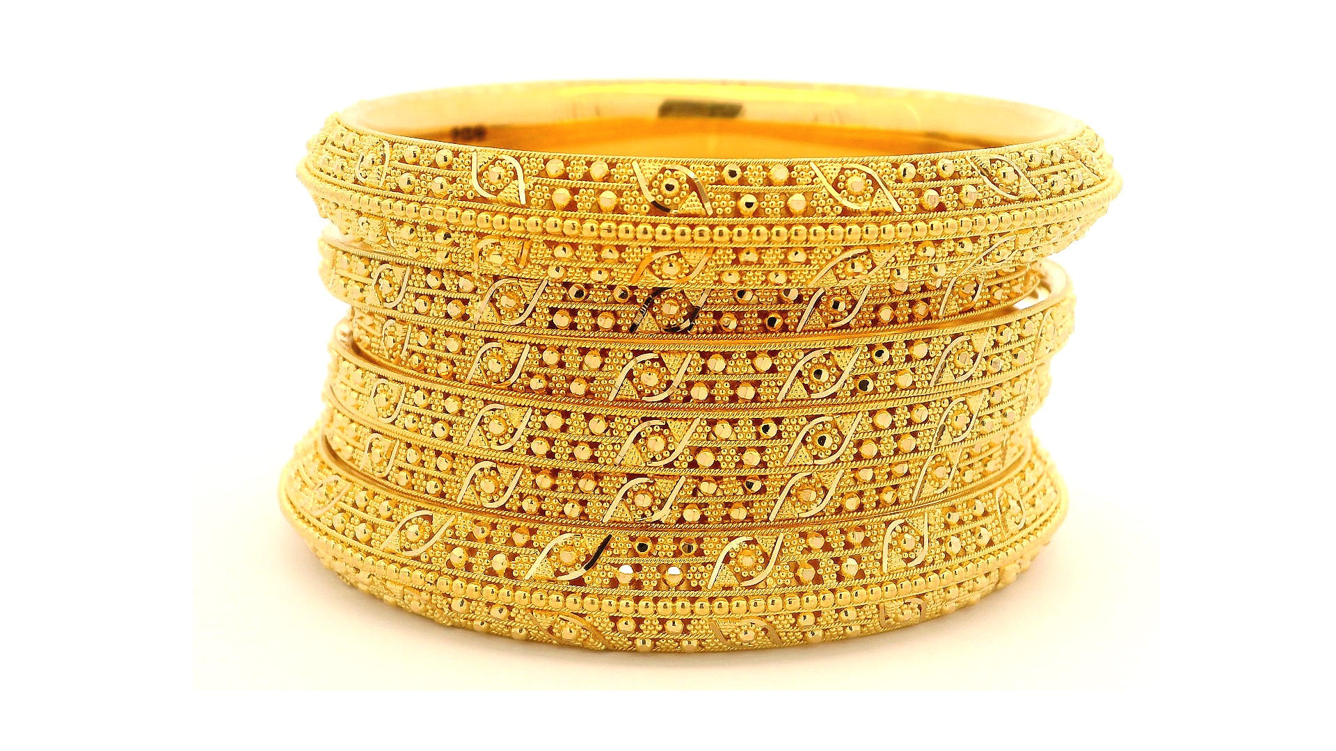 22ct Yellow Gold Set of Six Bangles with Filigree Design & Comfort Fit – Elegant Gold Jewellery Set