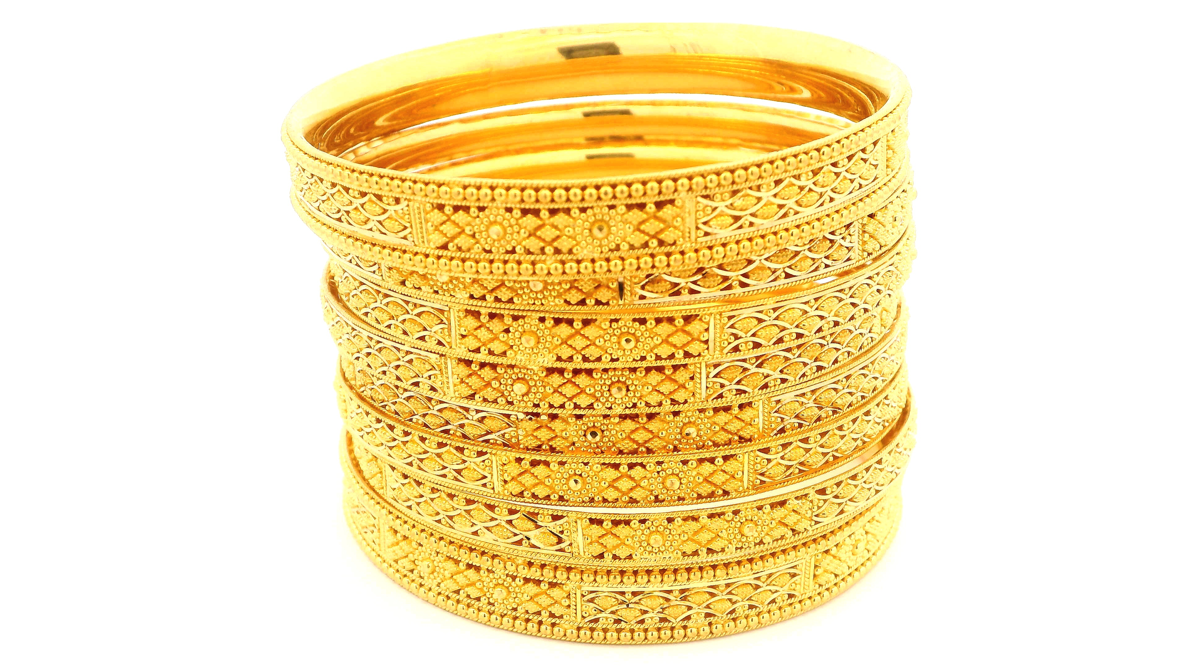 22ct Yellow Gold Filigree Bangle Set of 6 – Elegant Comfort Fit Bangles