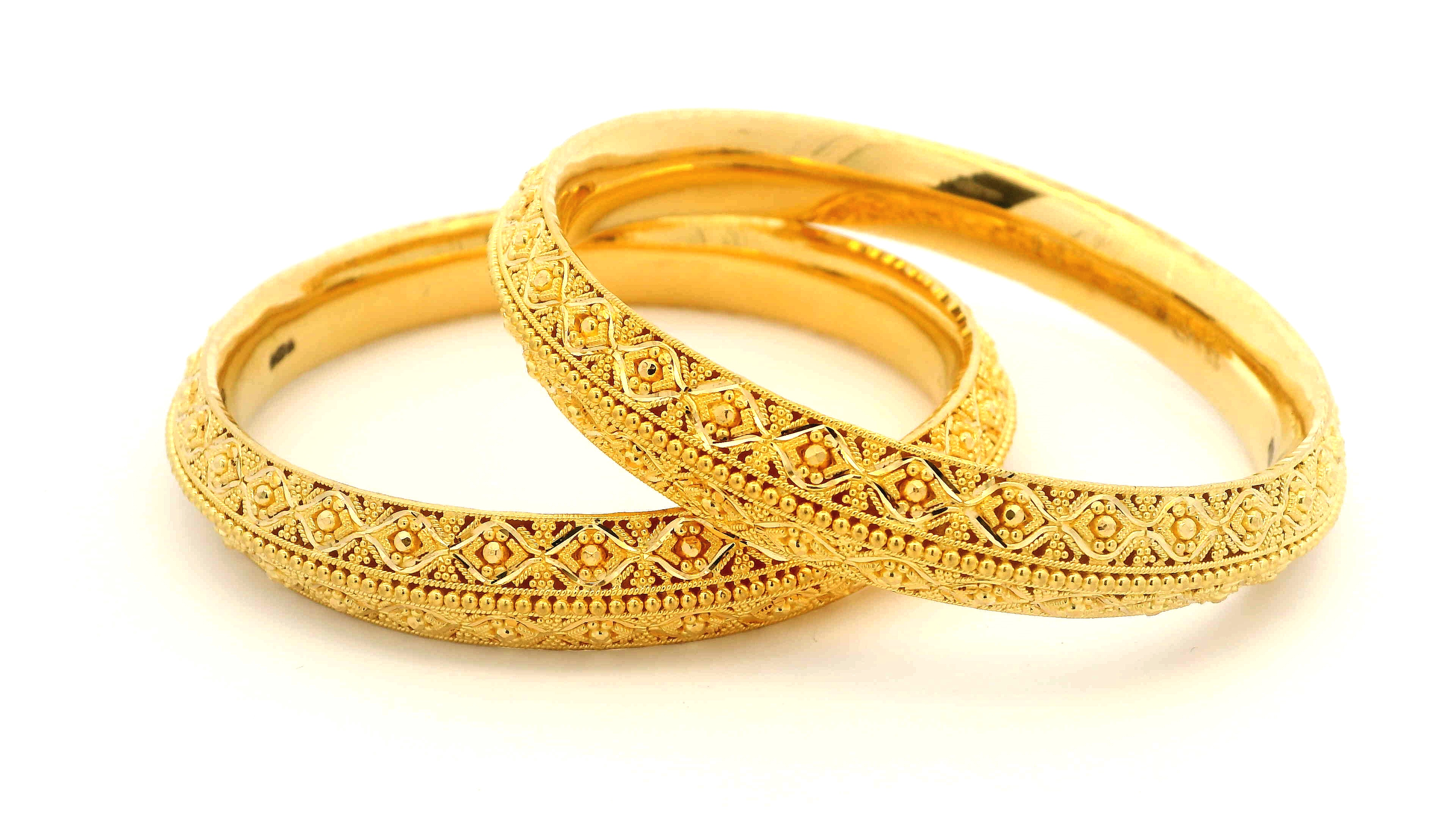 22ct Yellow Gold Filigree Bangles Set of 6 - Comfort Fit, Elegant Design