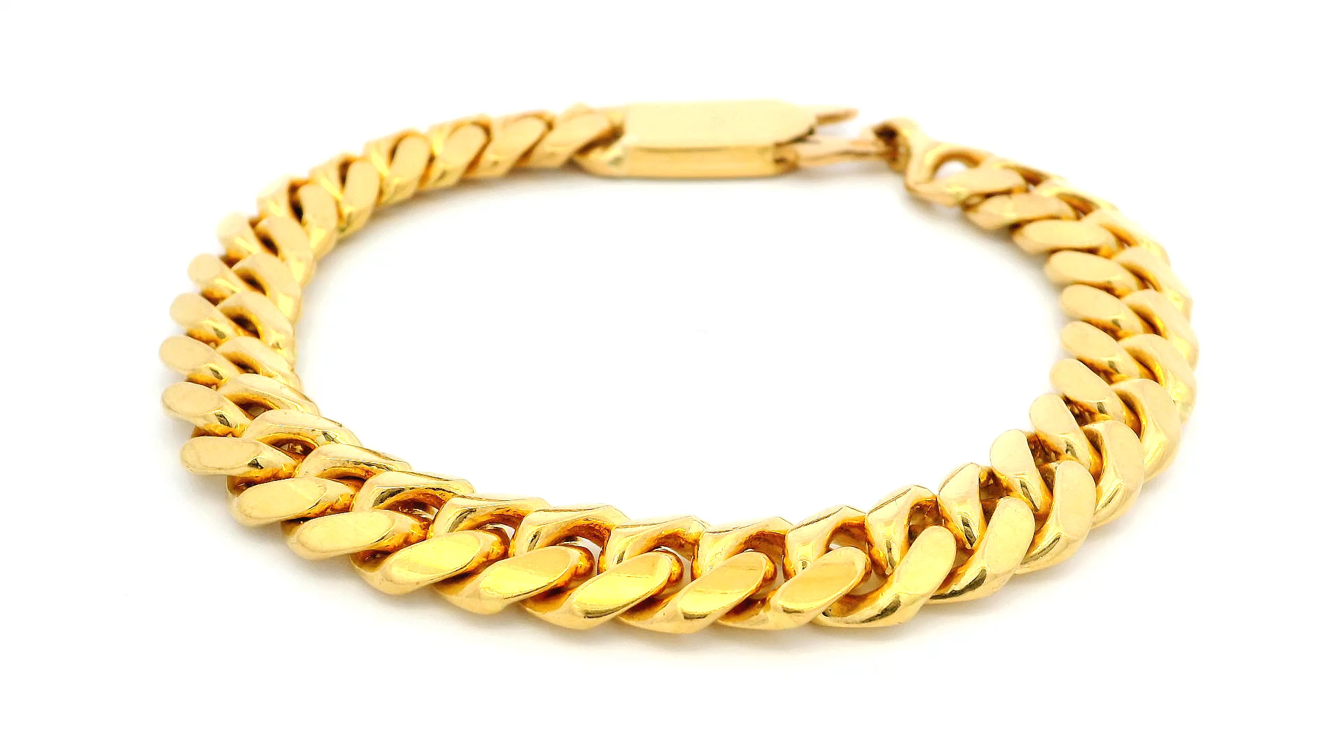 22ct Yellow Gold Solid Miami Cuban Link Bracelet with U Hook Clasp - Elegant & Durable