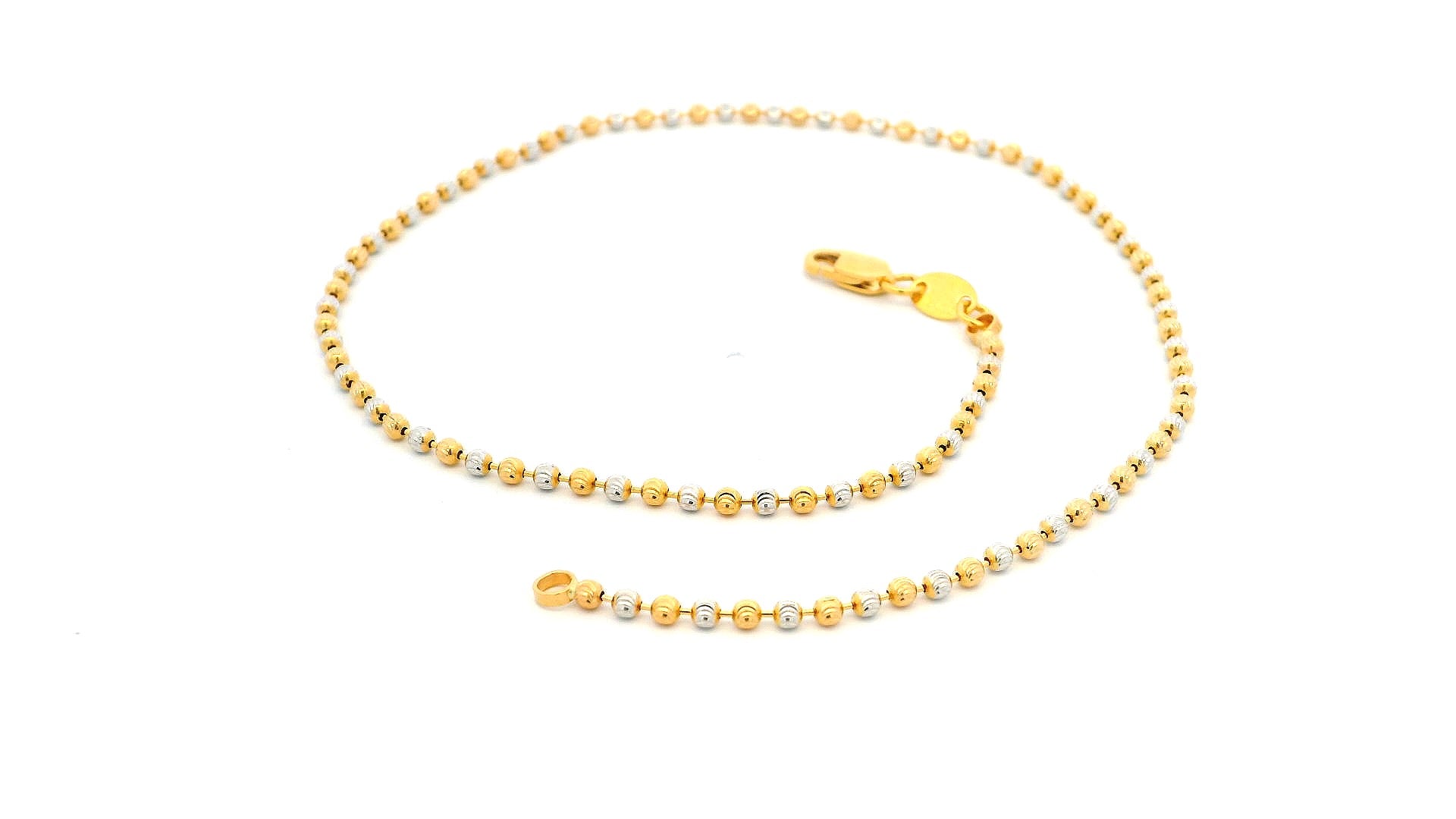 Elegant 22ct Two-Tone Anklets with Diamond-Cut Beads & Secure Lobster Clasp – Perfect for Any Occasion