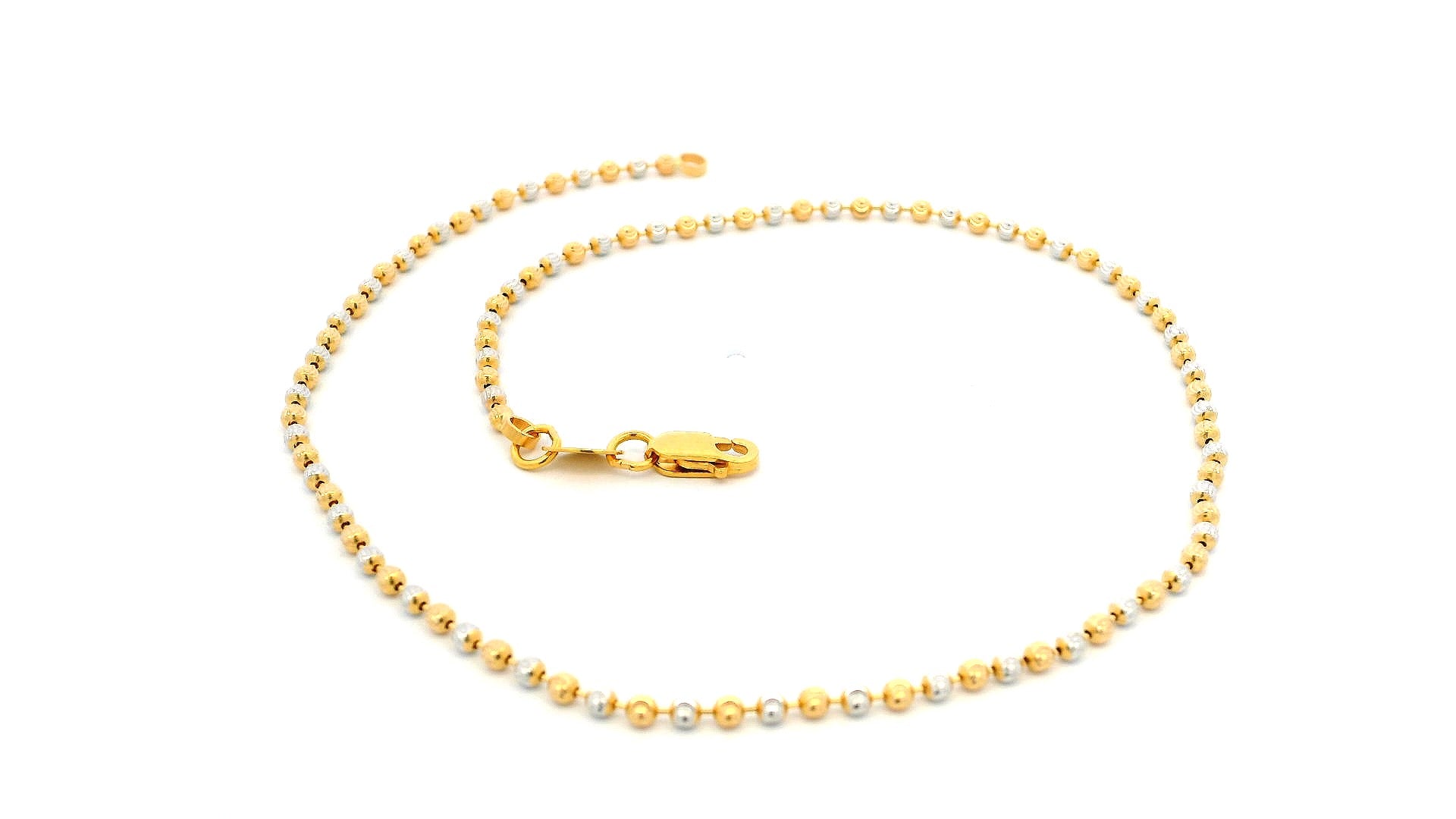 Elegant 22ct Two-Tone Anklets with Diamond-Cut Beads & Secure Lobster Clasp – Perfect for Any Occasion