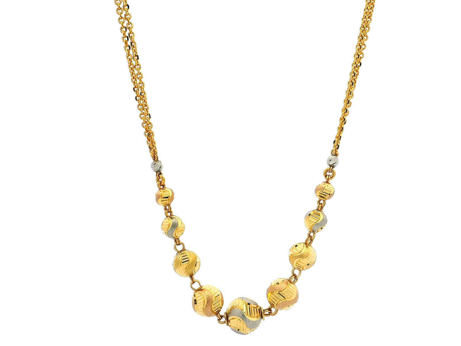 22ct Gold Necklace with Diamond Cut & Rhodium Beads | Elegant S-Clasp Design