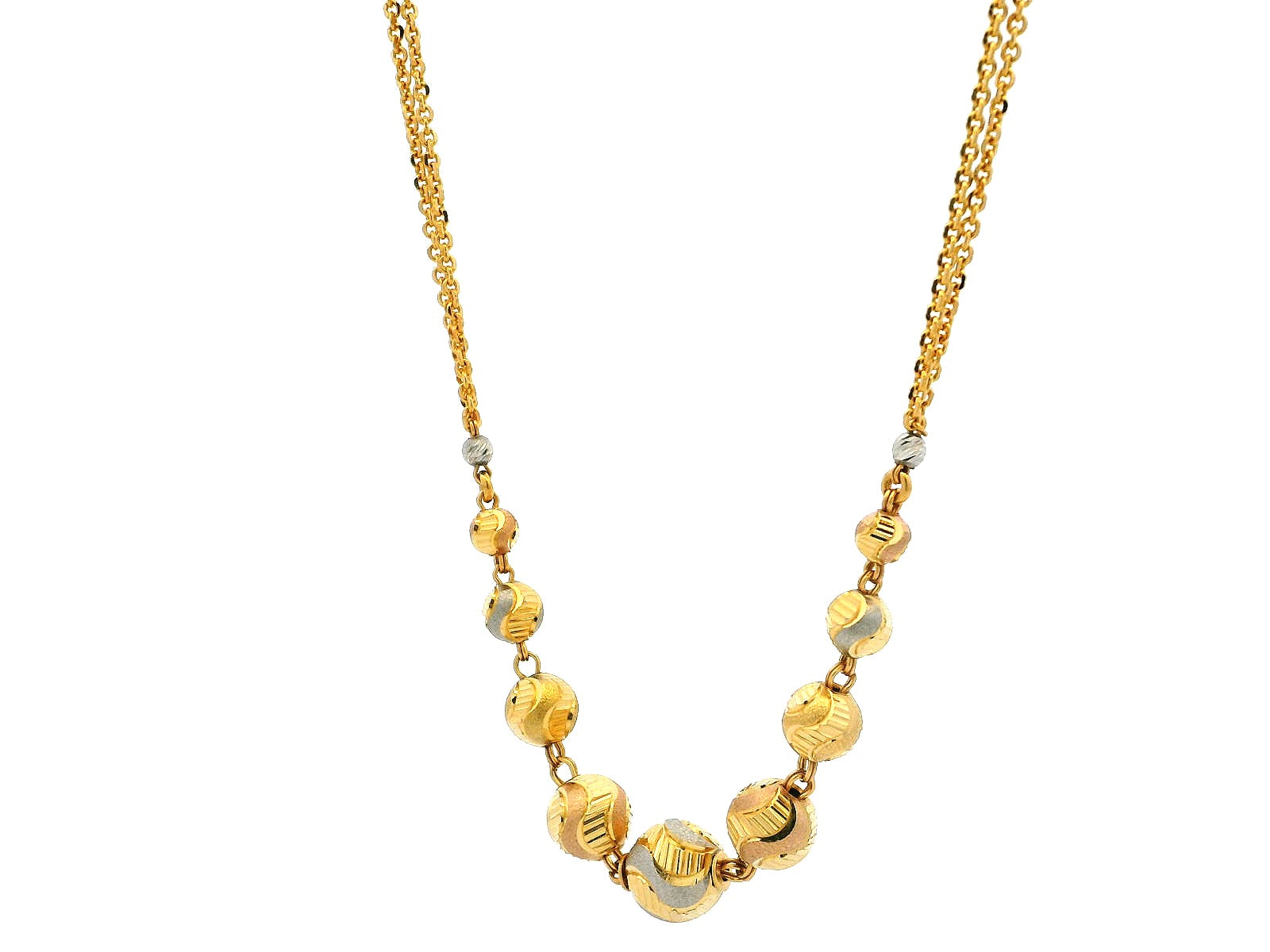 22ct Gold Necklace with Diamond Cut & Rhodium Beads | Elegant S-Clasp Design