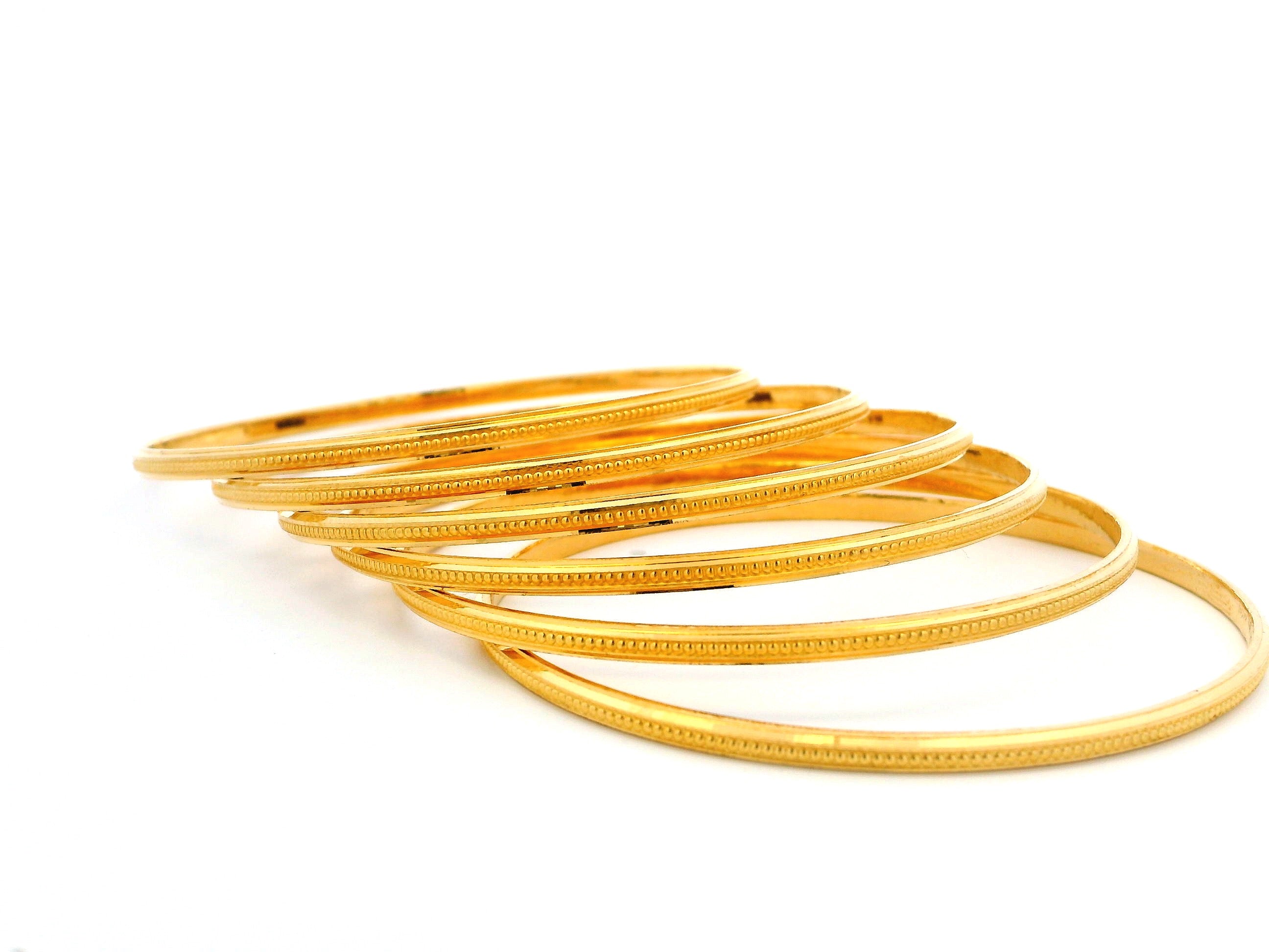 Set of Six 22ct Gold Bangles with Elegant Milgrain Design – Timeless Gold Jewellery Set