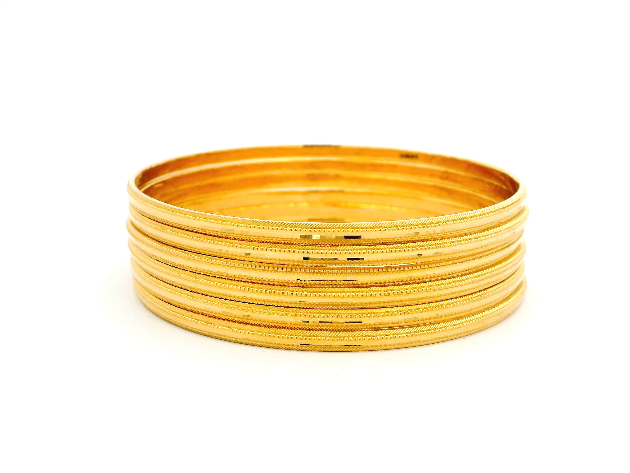 Set of Six 22ct Gold Bangles with Intricate Milgrain Design – Premium Gold Jewellery Set