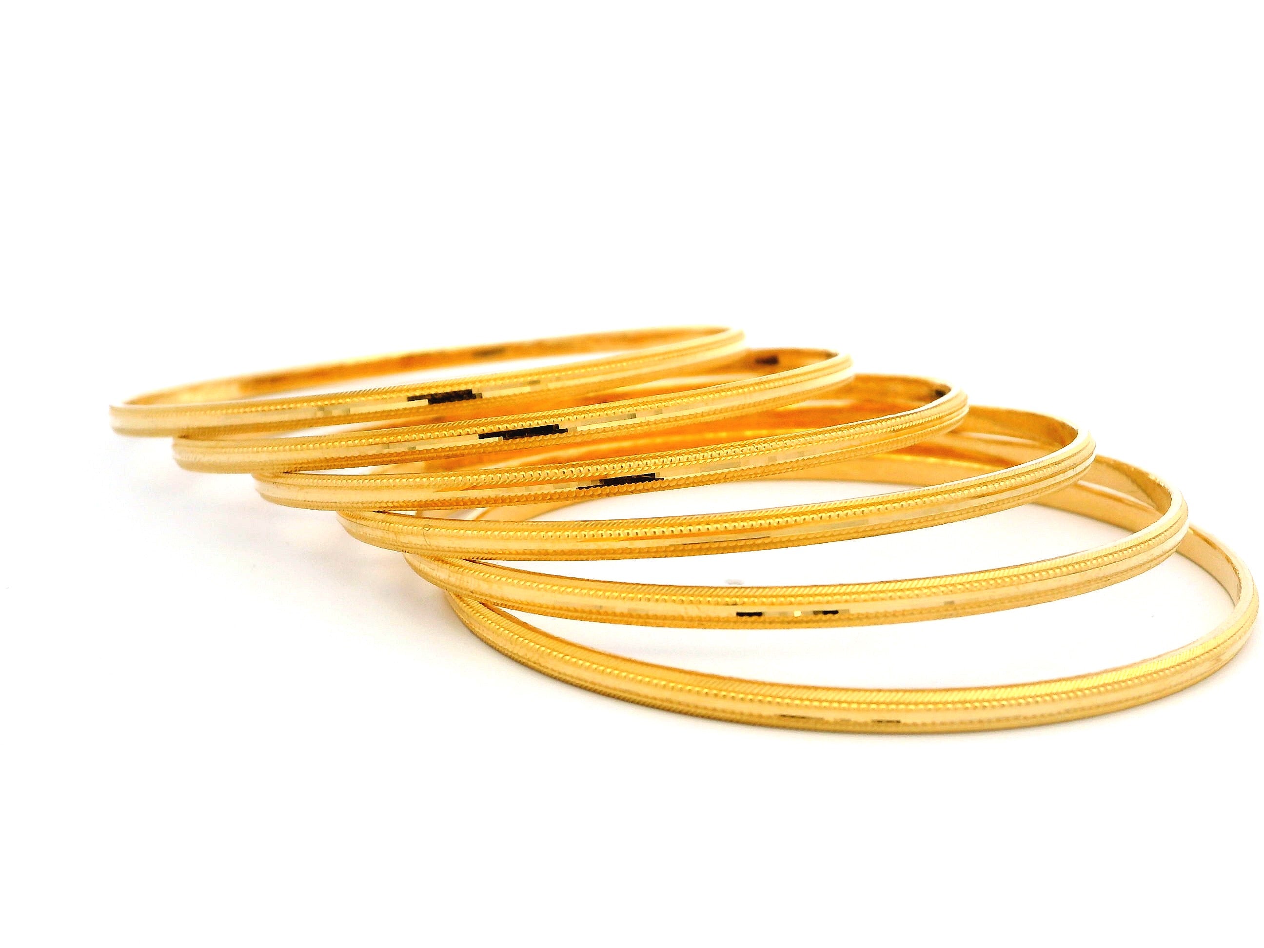 Set of Six 22ct Gold Bangles with Intricate Milgrain Design – Premium Gold Jewellery Set