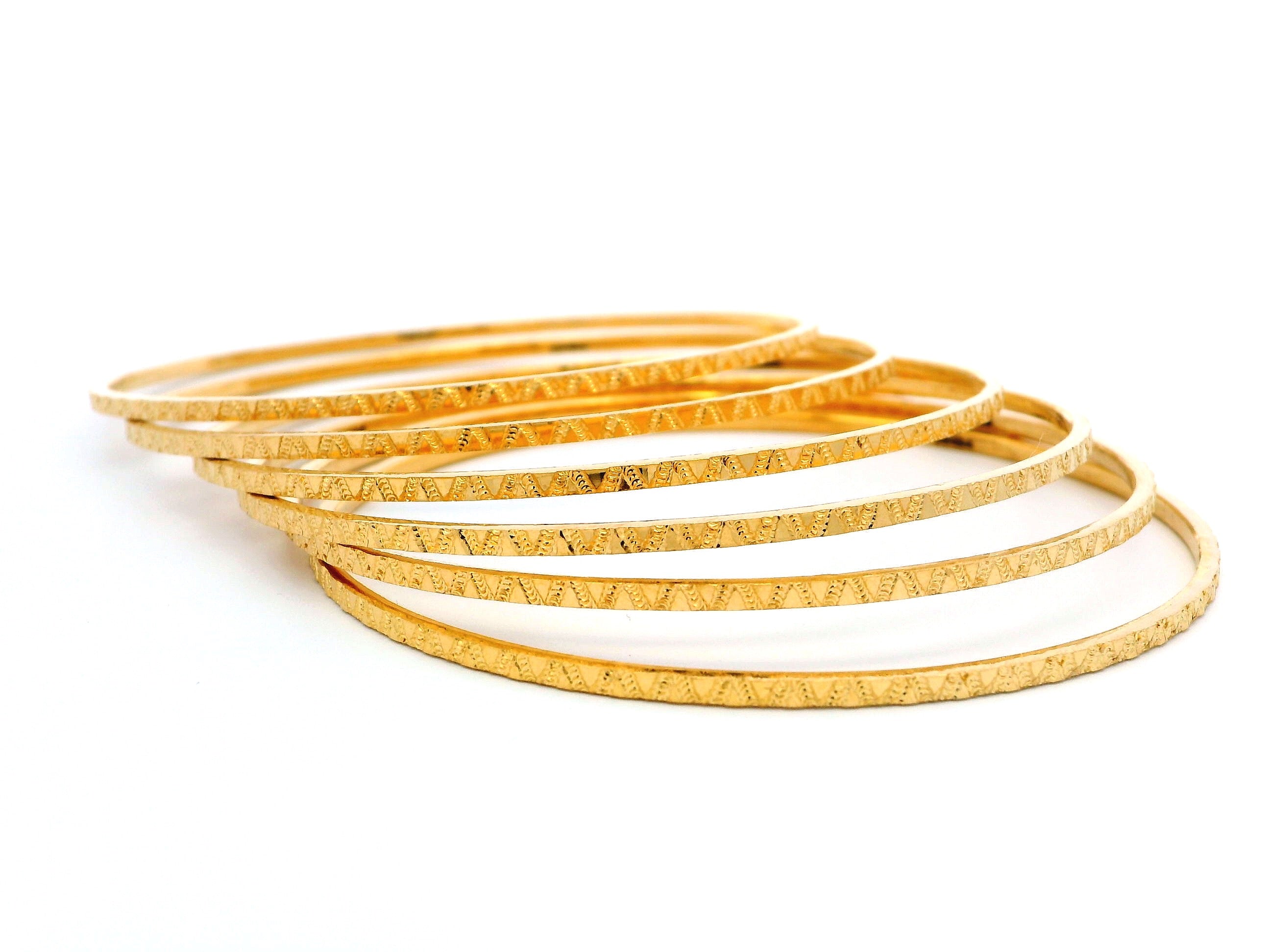 Set of Six 22ct Gold Bangles with Milgrain Design – Classic and Elegant Gold Bangle Set