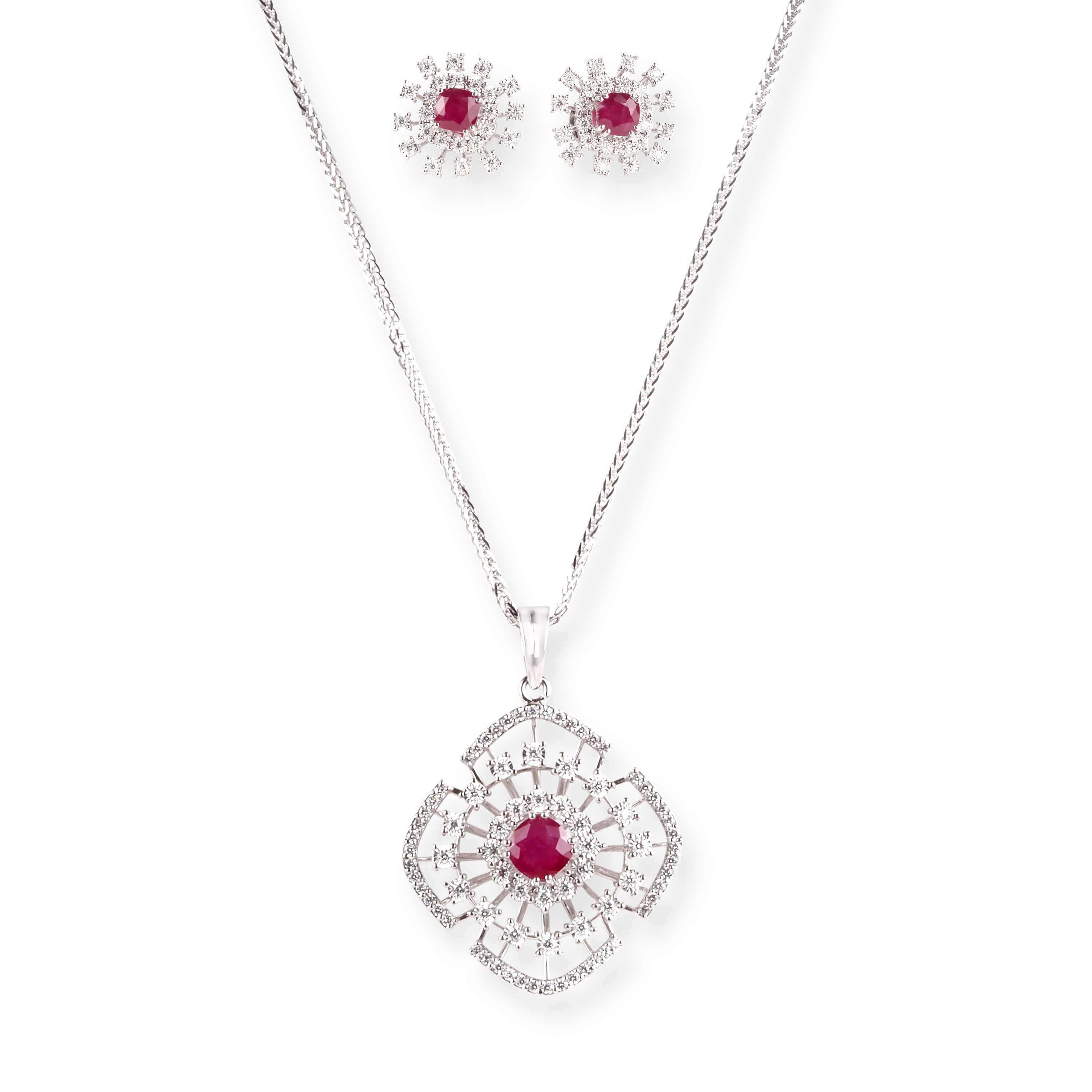 18ct White Gold Diamond and Ruby Pendant Suite C-7048a MCS7683 MCS7684