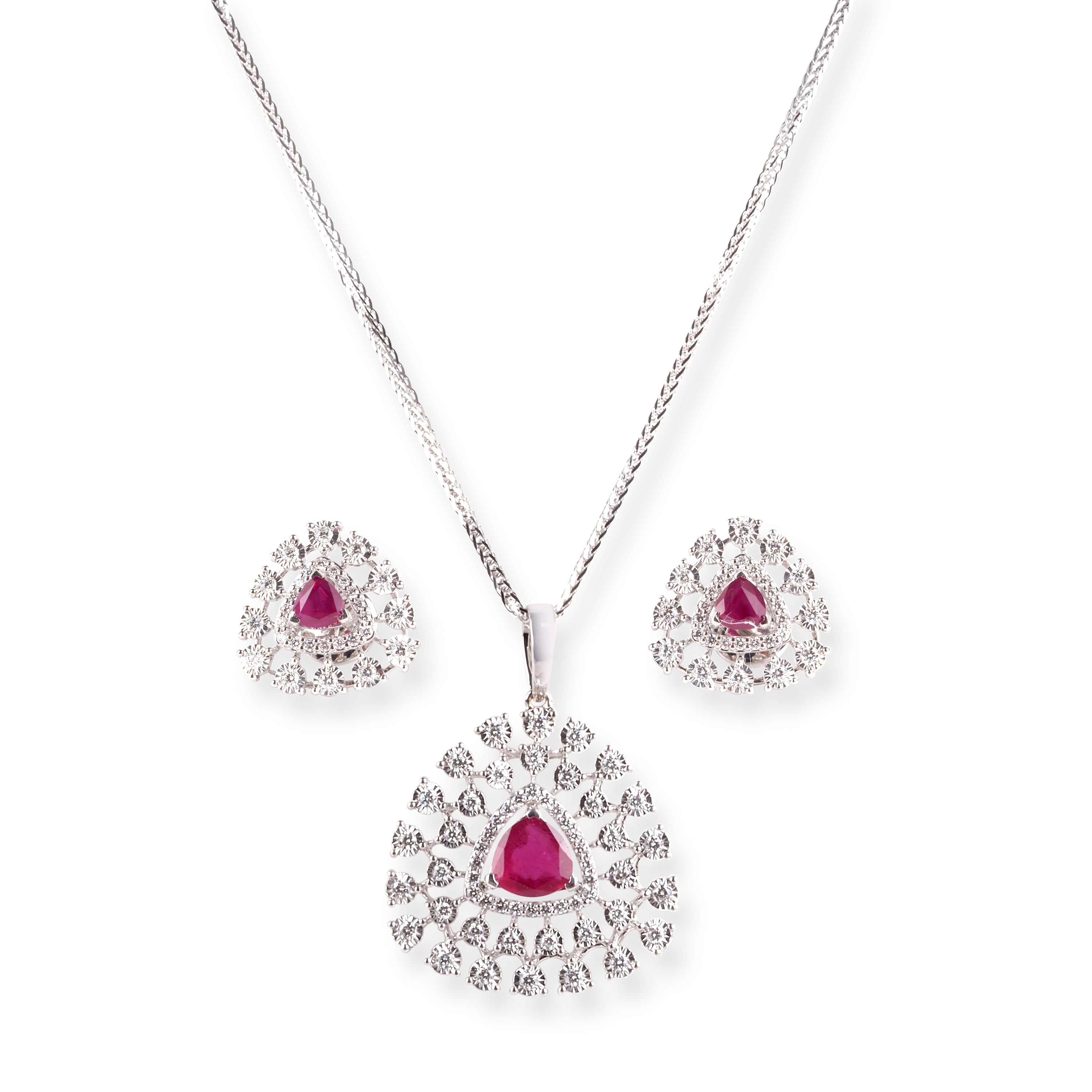 18ct White Gold Diamond and Ruby Pendant Suite C-7048a MCS7689 MCS7690