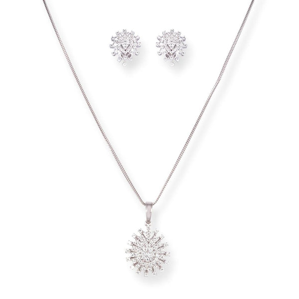 18ct White Gold Diamond Set Pendant Chain Earrings MCS7023 MCS70