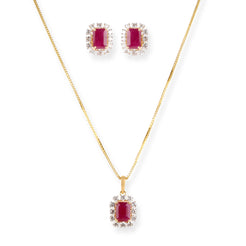 18ct Yellow Gold Diamond and Ruby Pendant Suite CH-11196 MCS7685 MCS7686 - Minar Jewellers