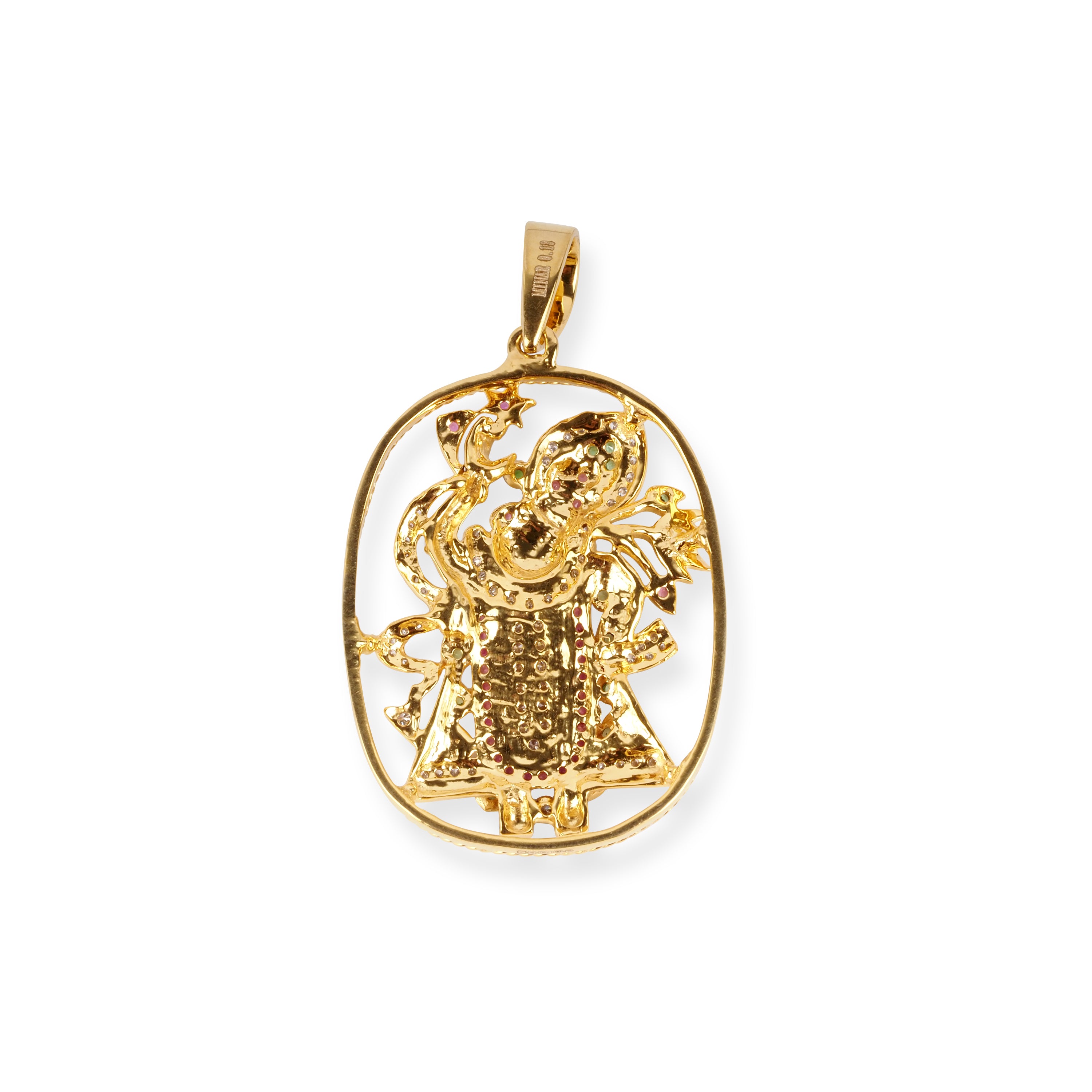 18ct Yellow Gold Shreenathji Pendant with Diamonds, Rubies and Emeralds MCS7699