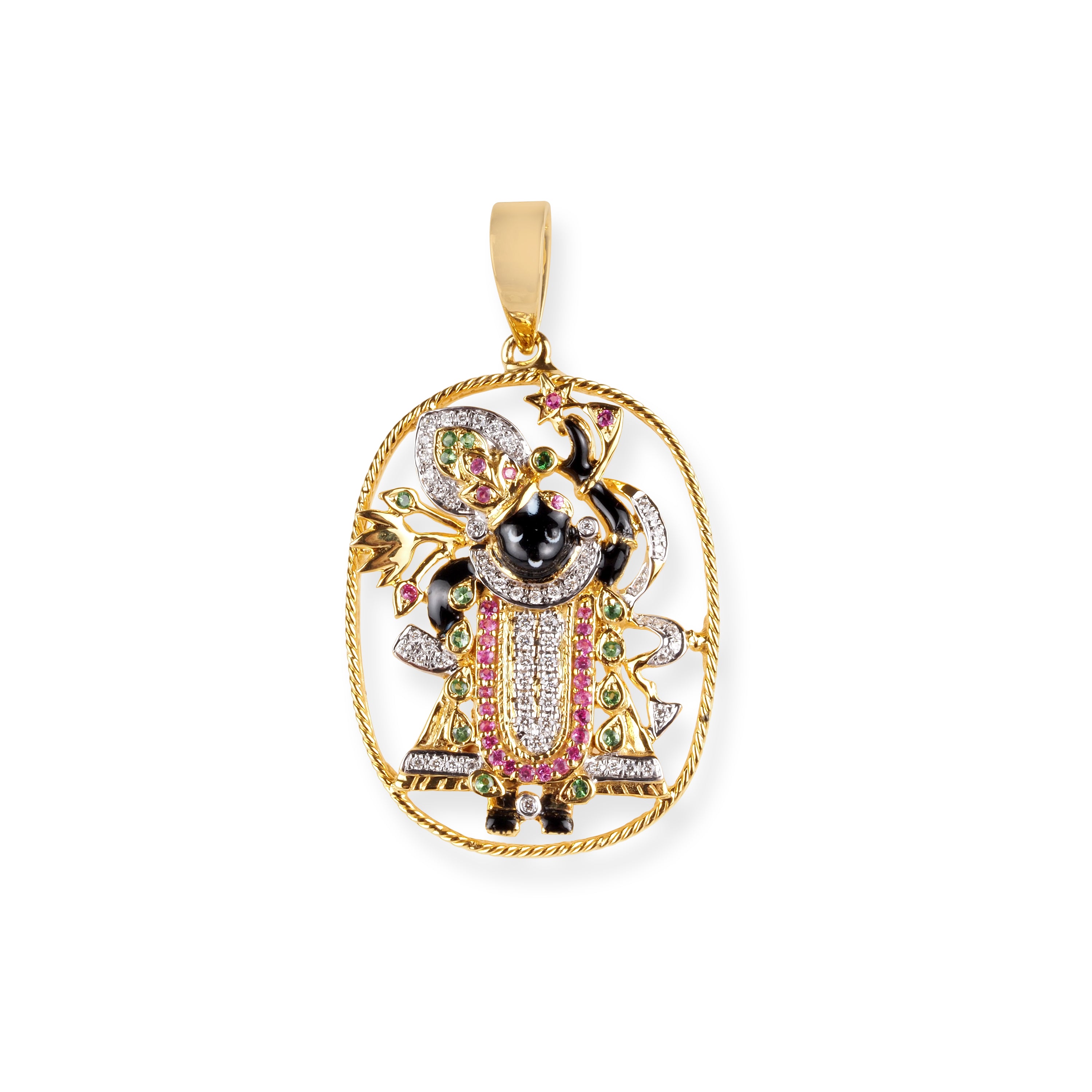 18ct Yellow Gold Shreenathji Pendant with Diamonds, Rubies and Emeralds MCS7699 - Minar Jewellers