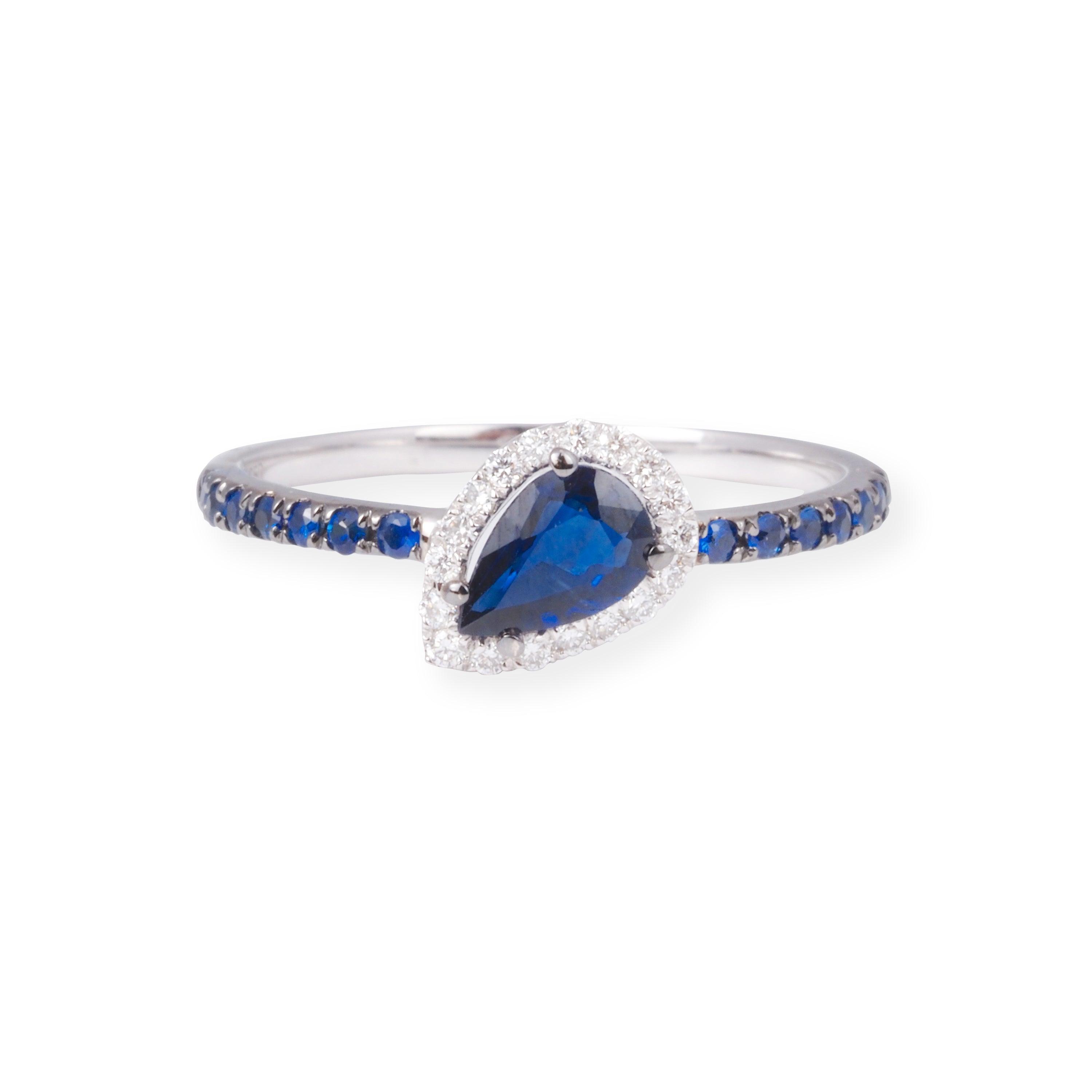 18ct White Gold and Blue Sapphire Ring LR-7039 - Minar Jewellers