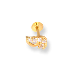 18ct Yellow Gold Screw Back Drop Nose Stud with Cubic Zirconia Stones NS-4540a - Minar Jewellers