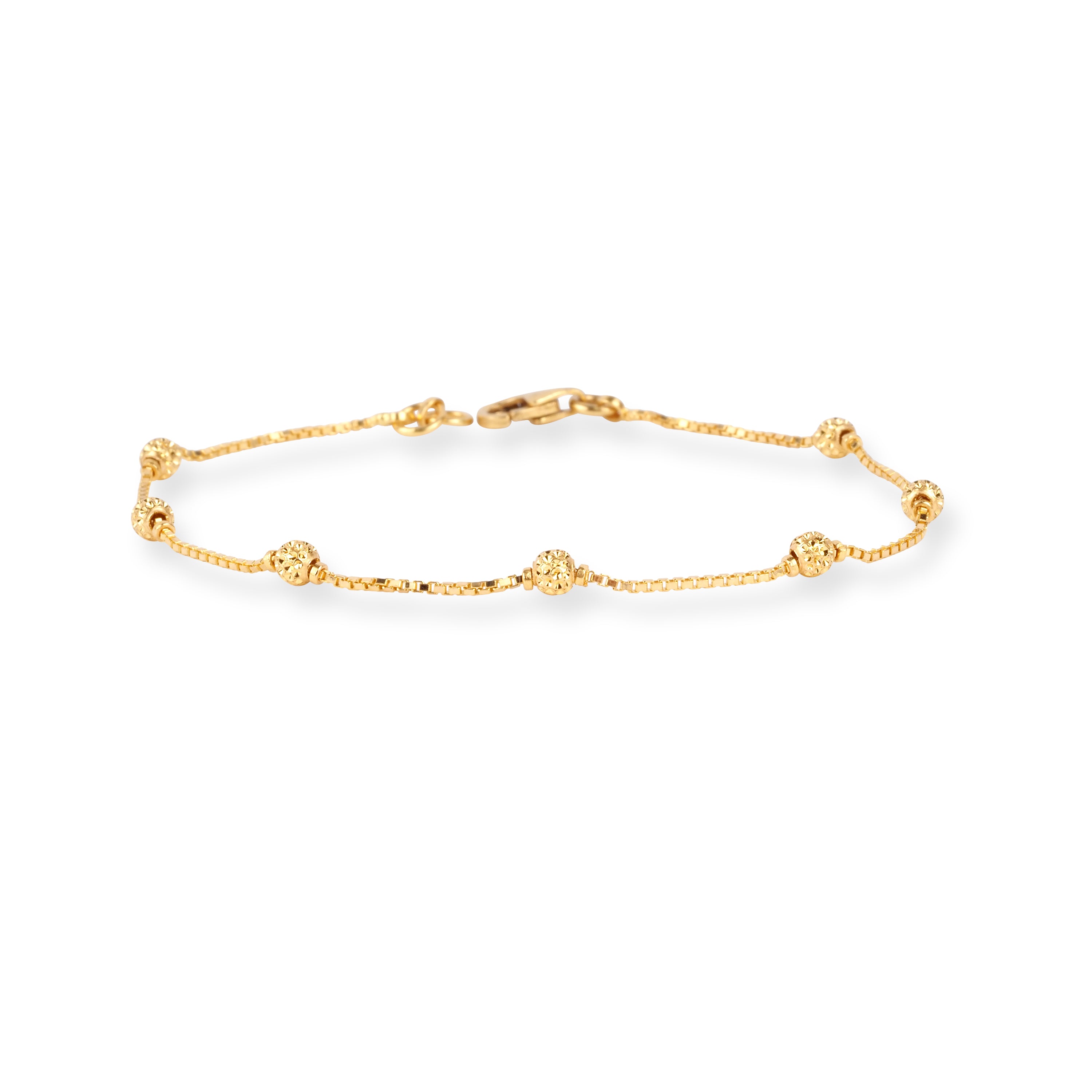 22ct Gold Box Chain Bracelet with Diamond Cut Beads and  Lobster claw