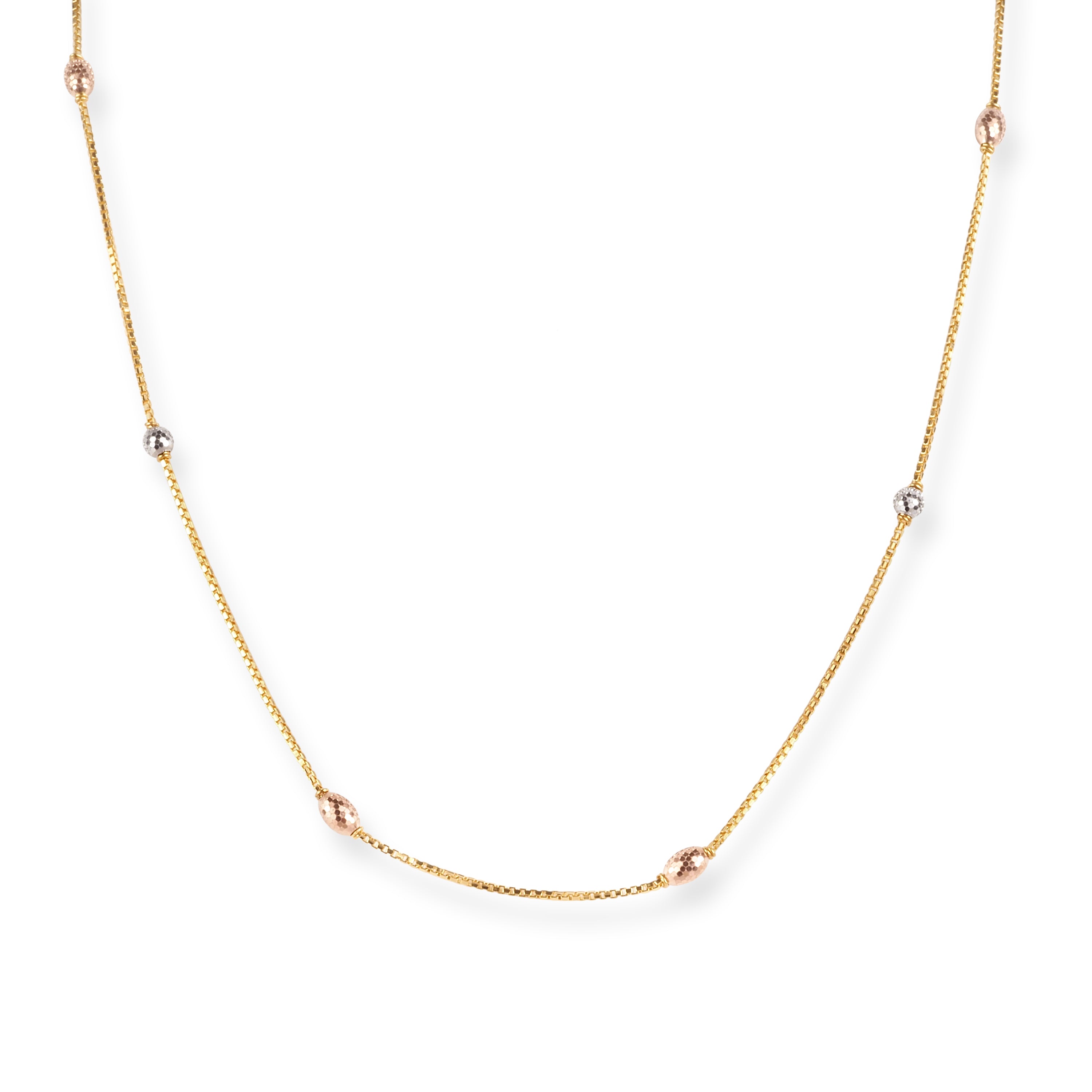 22ct Gold Box Chain with Rose Gold and Rhodium Plated Diamond Cut Beads C-3801-18