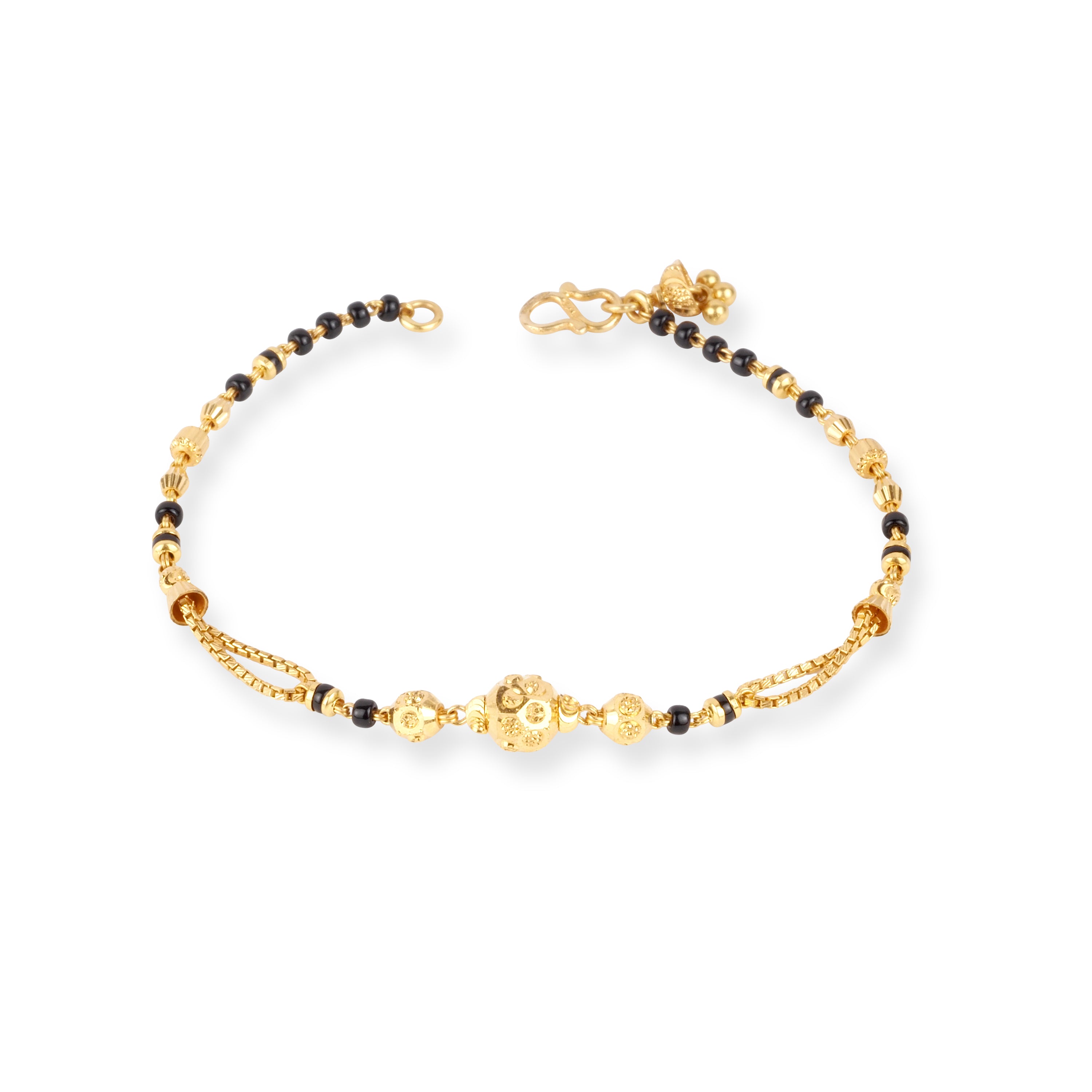 22ct Gold Bracelet with Black and Diamond Cut Beads and S Clasp LBR-8707